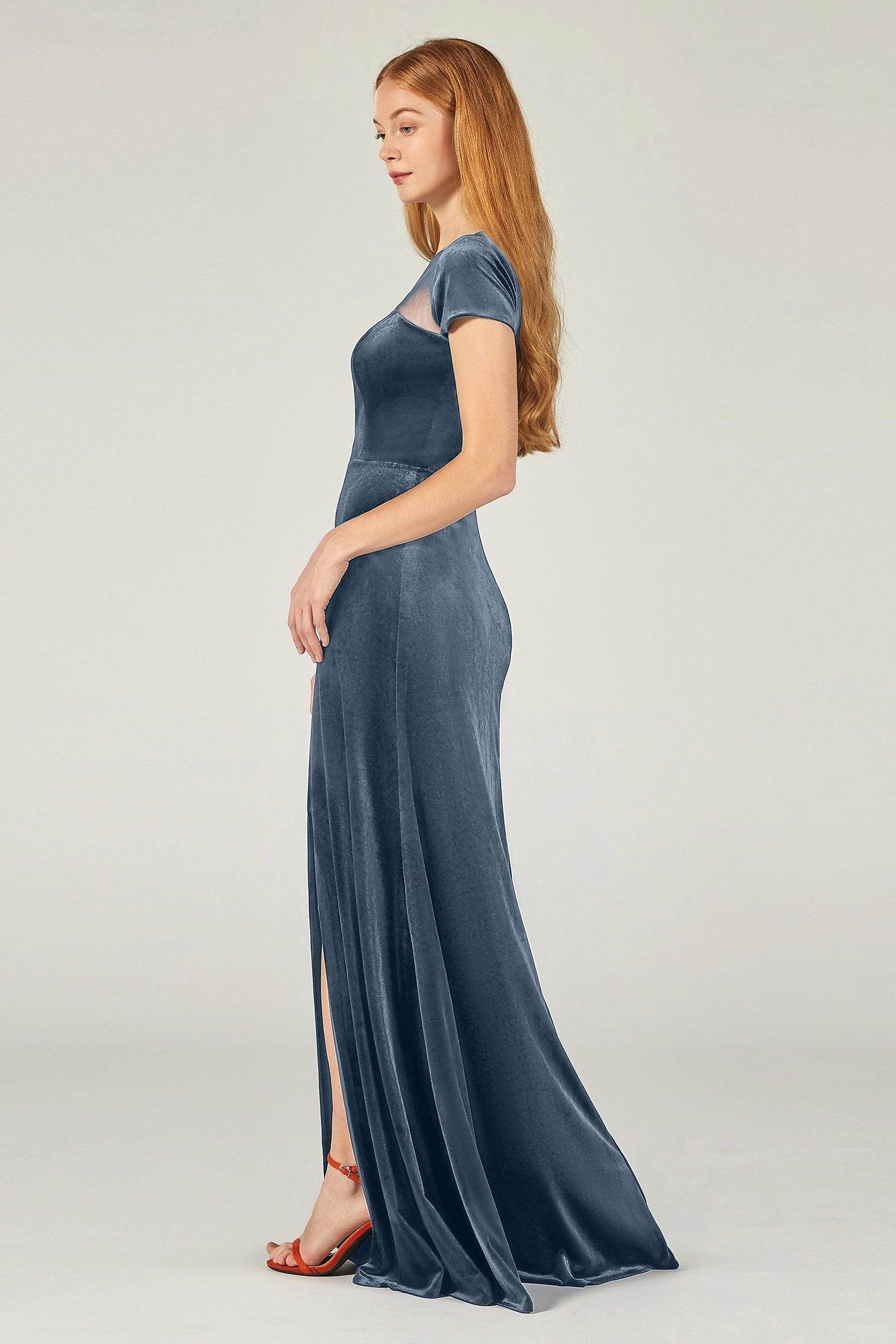 A-Line Floor Length Velvet Bridesmaid Dress Formal Dresses CB0363 - COCOMELODY