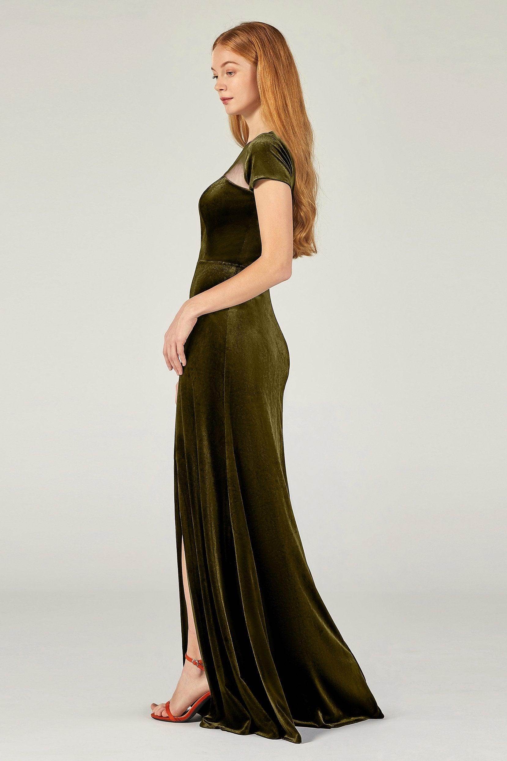 A-Line Floor Length Velvet Bridesmaid Dress Formal Dresses CB0363 - COCOMELODY