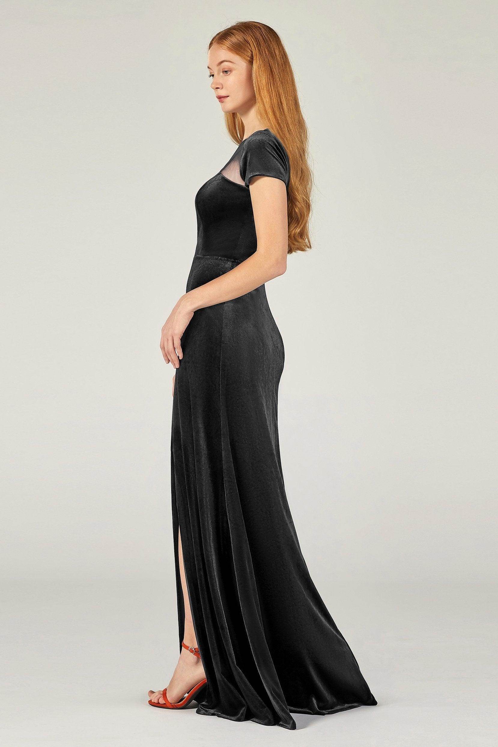 A-Line Floor Length Velvet Bridesmaid Dress Formal Dresses CB0363 - COCOMELODY