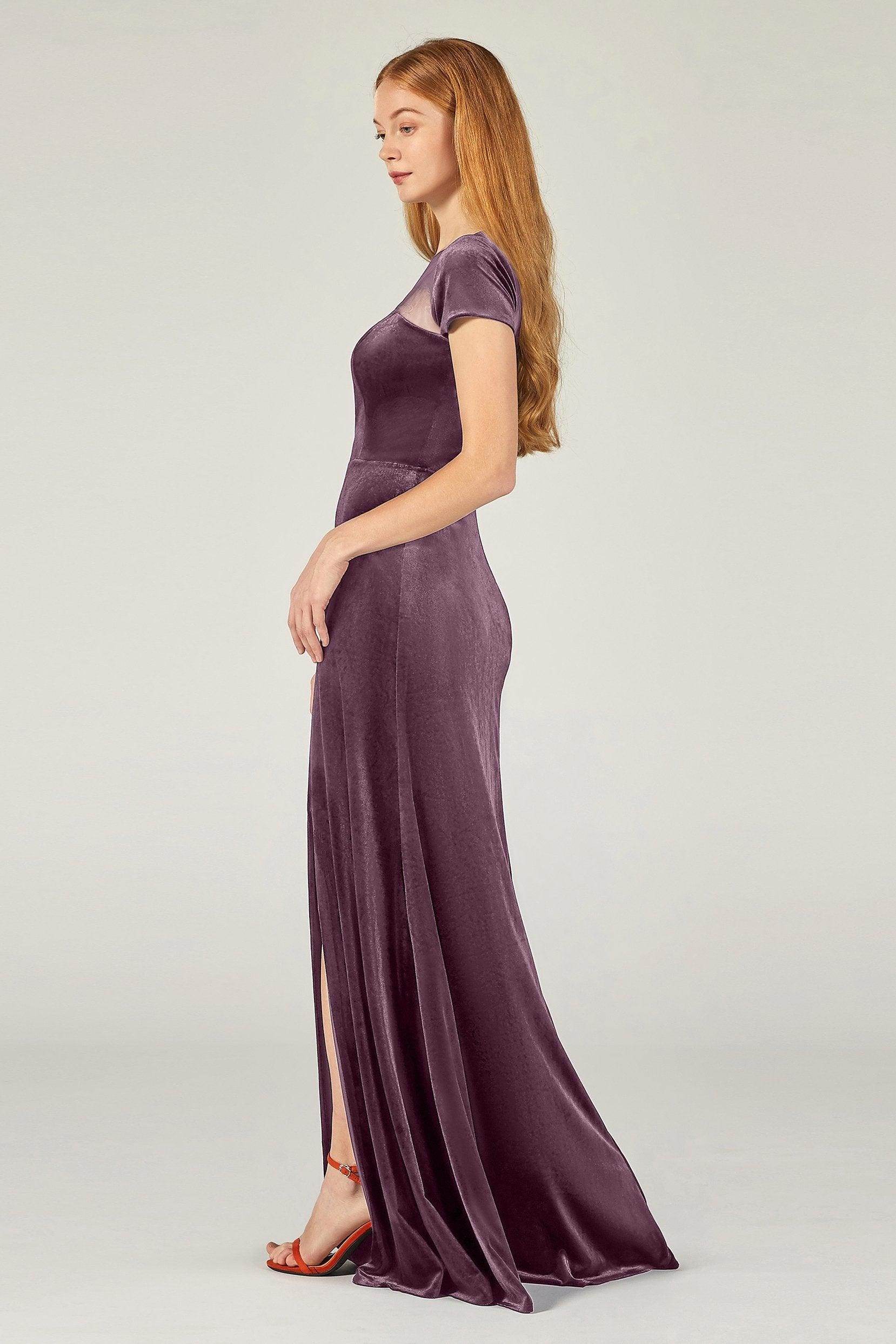 A-Line Floor Length Velvet Bridesmaid Dress Formal Dresses CB0363 - COCOMELODY