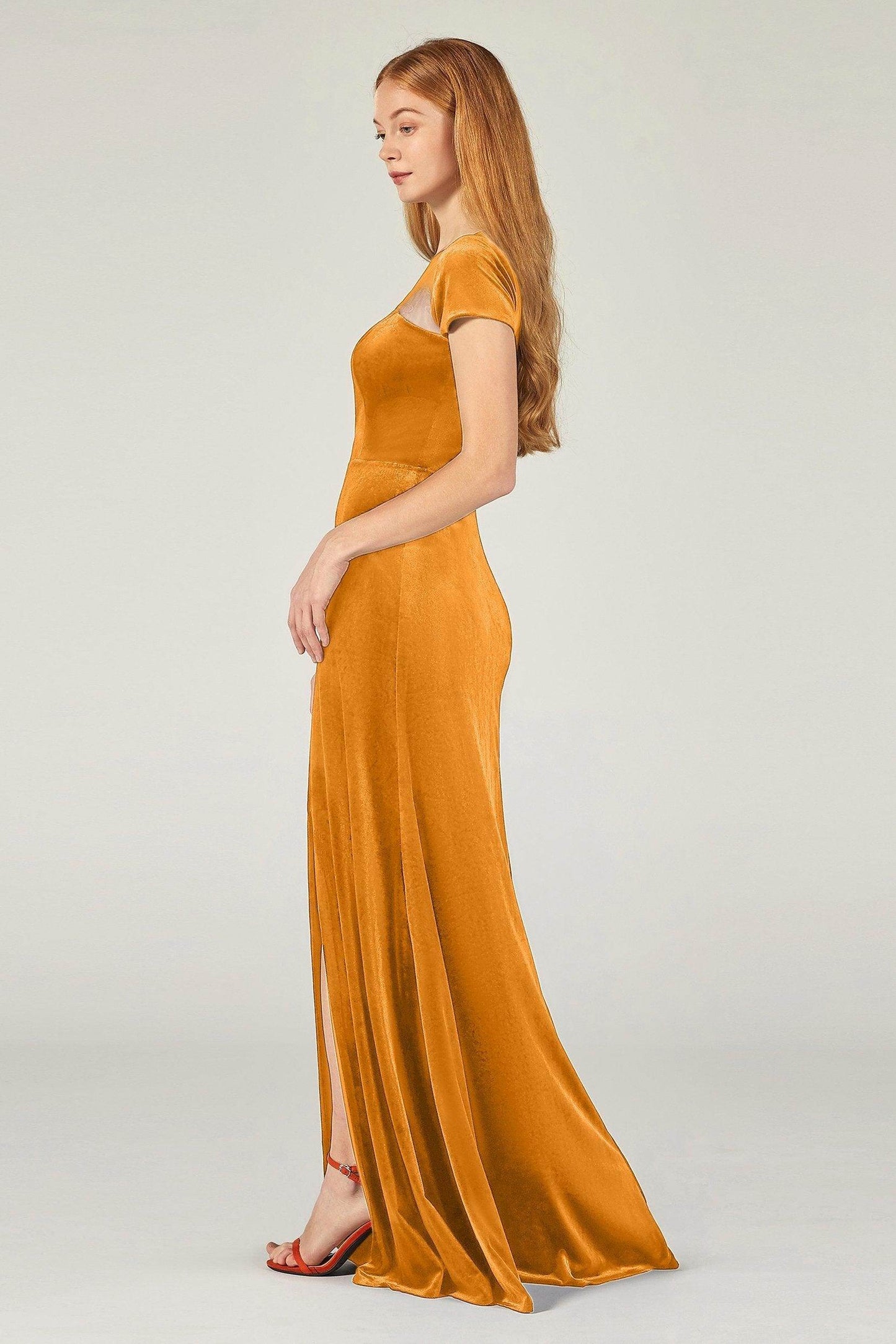 A-Line Floor Length Velvet Bridesmaid Dress Formal Dresses CB0363 - COCOMELODY