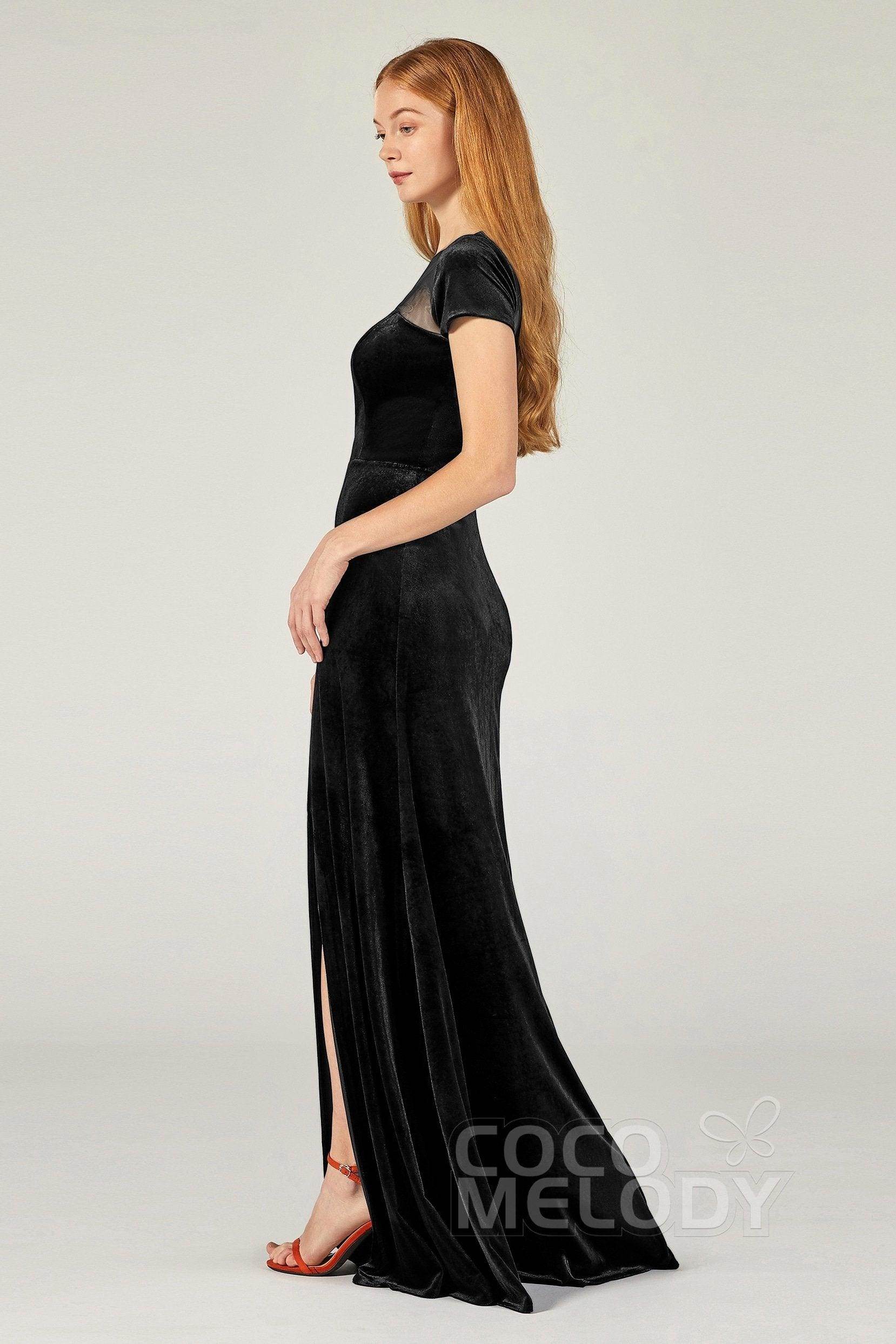 A-Line Floor Length Velvet Bridesmaid Dress Formal Dresses CB0363 - COCOMELODY