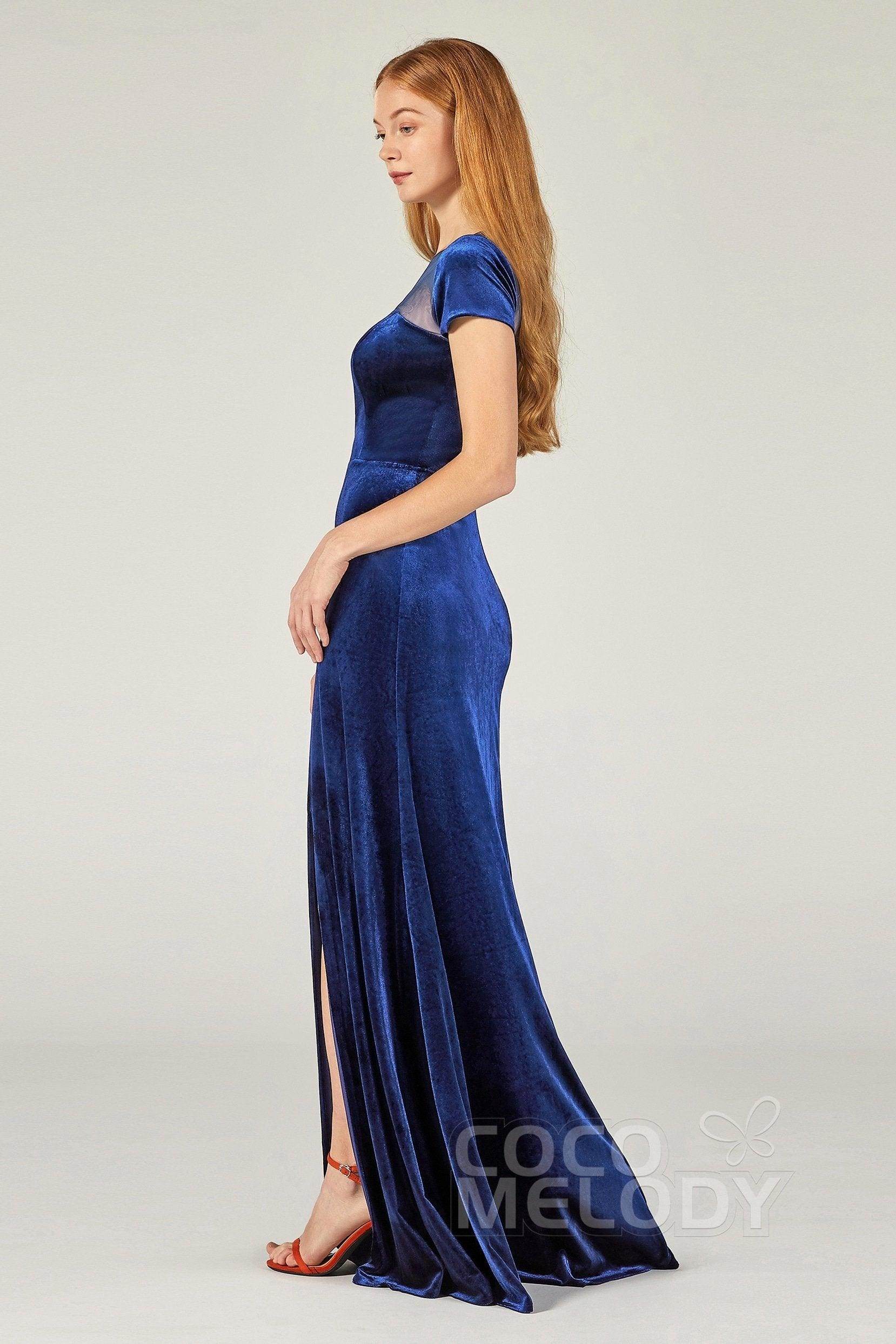 A-Line Floor Length Velvet Bridesmaid Dress Formal Dresses CB0363 - COCOMELODY