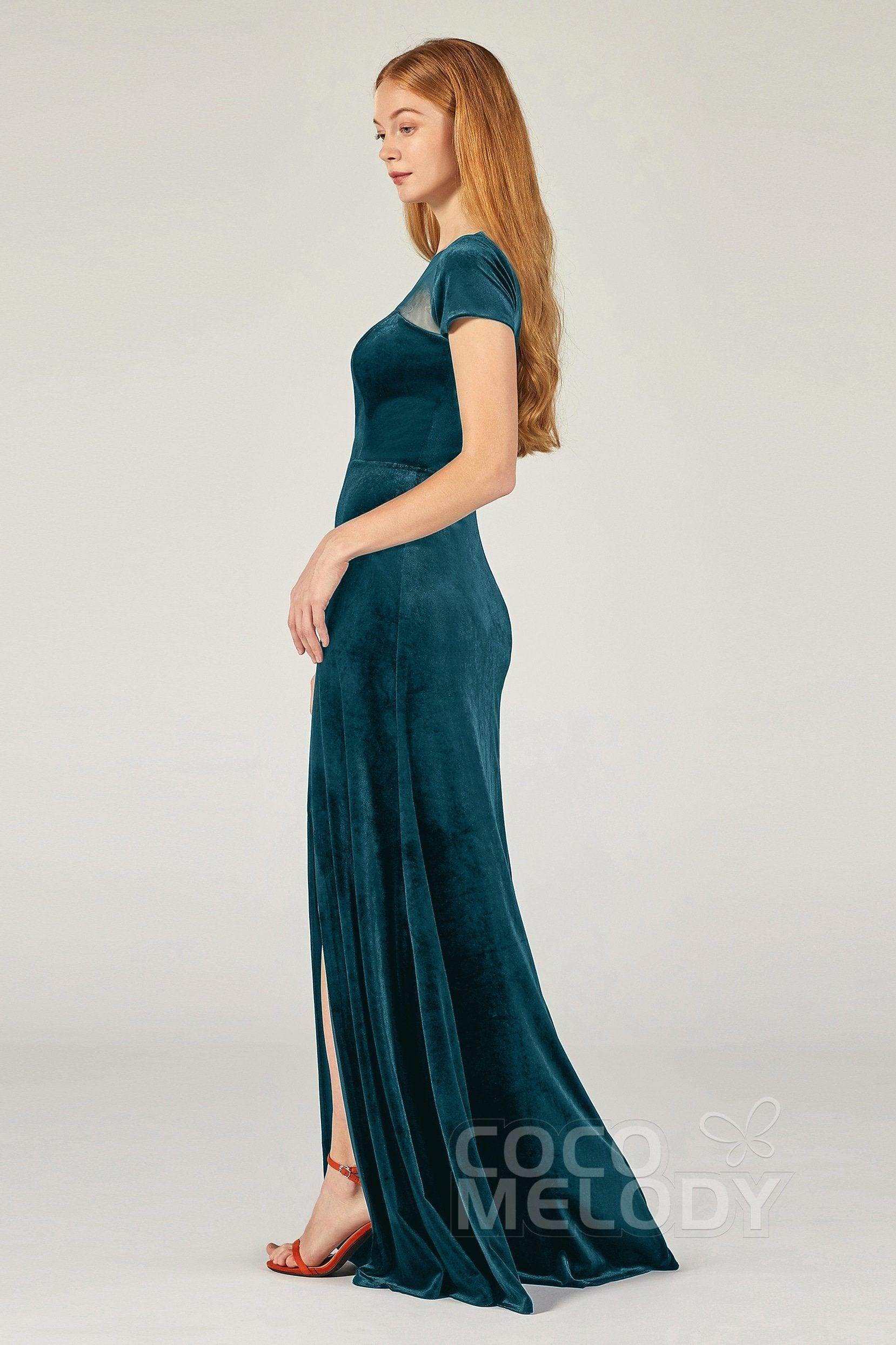 A-Line Floor Length Velvet Bridesmaid Dress Formal Dresses CB0363 - COCOMELODY