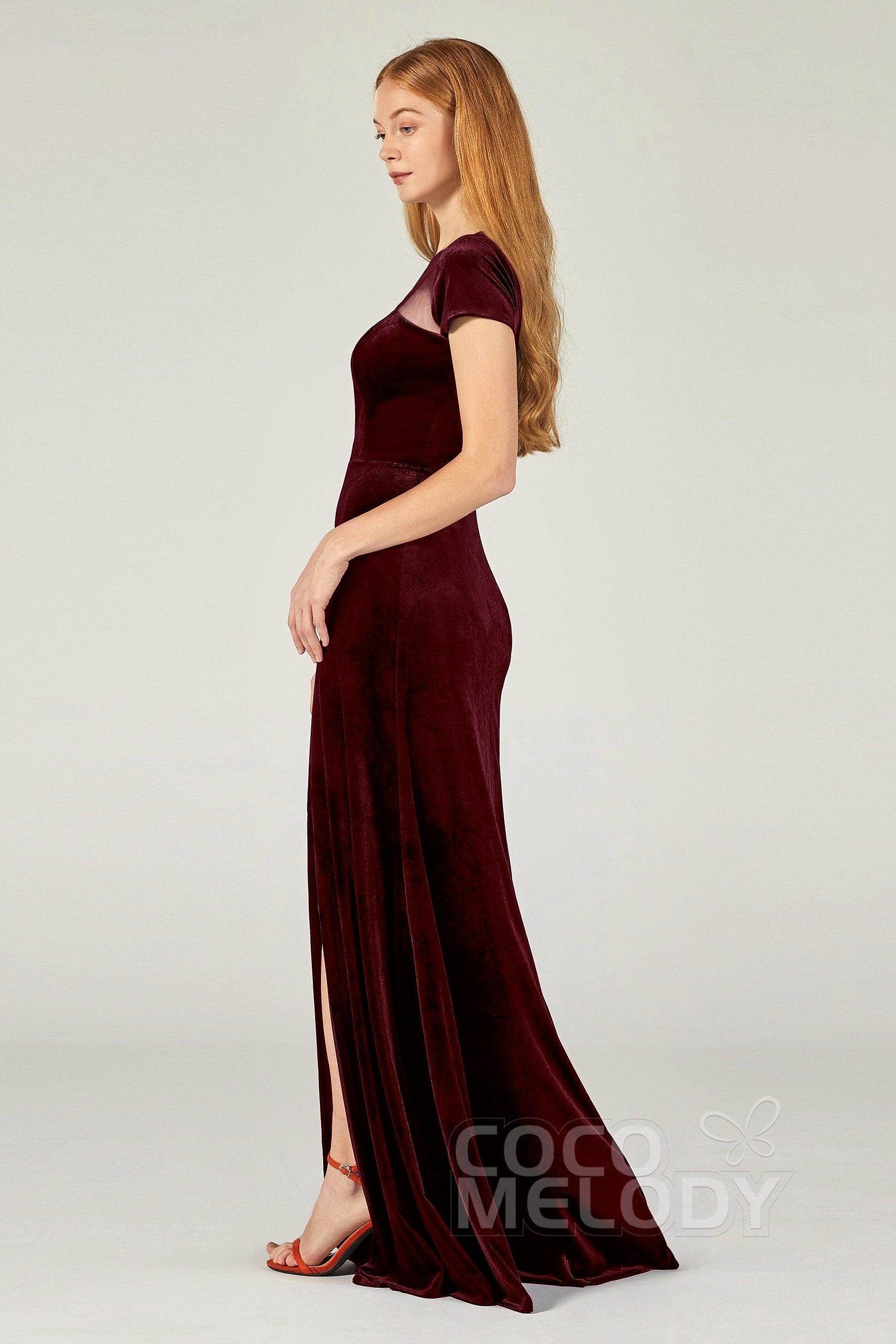 A-Line Floor Length Velvet Bridesmaid Dress Formal Dresses CB0363 - COCOMELODY