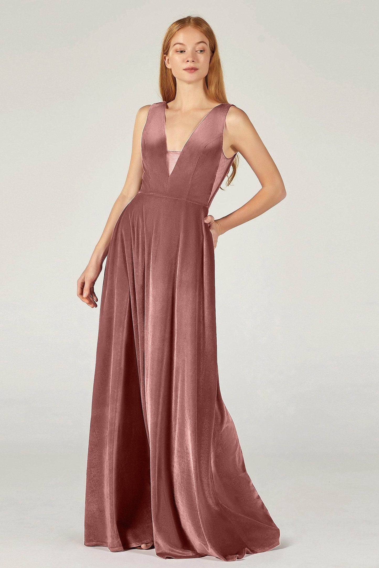 A-Line Floor Length Velvet Bridesmaid Dress CB0364 - COCOMELODY