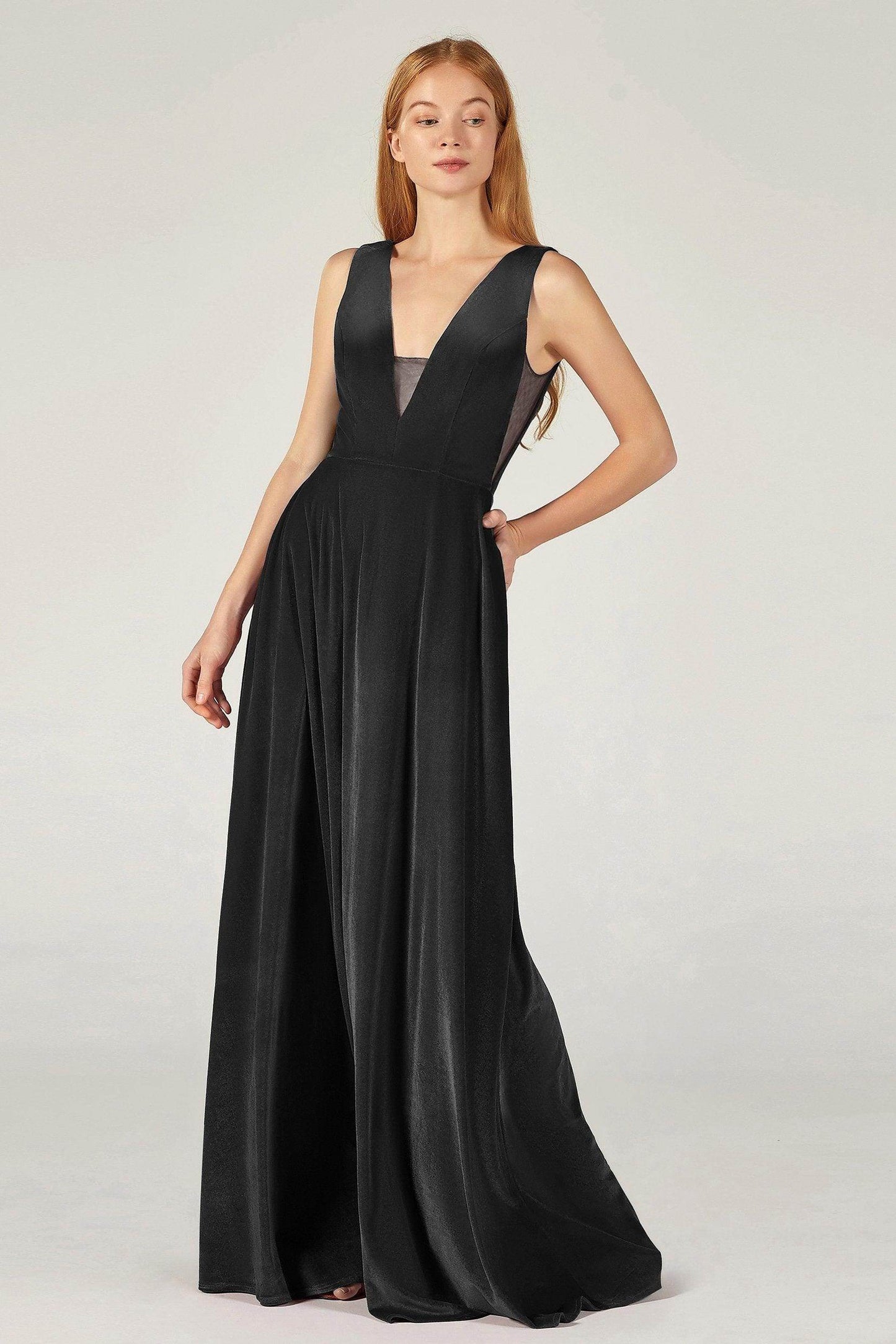 A-Line Floor Length Velvet Bridesmaid Dress CB0364 - COCOMELODY