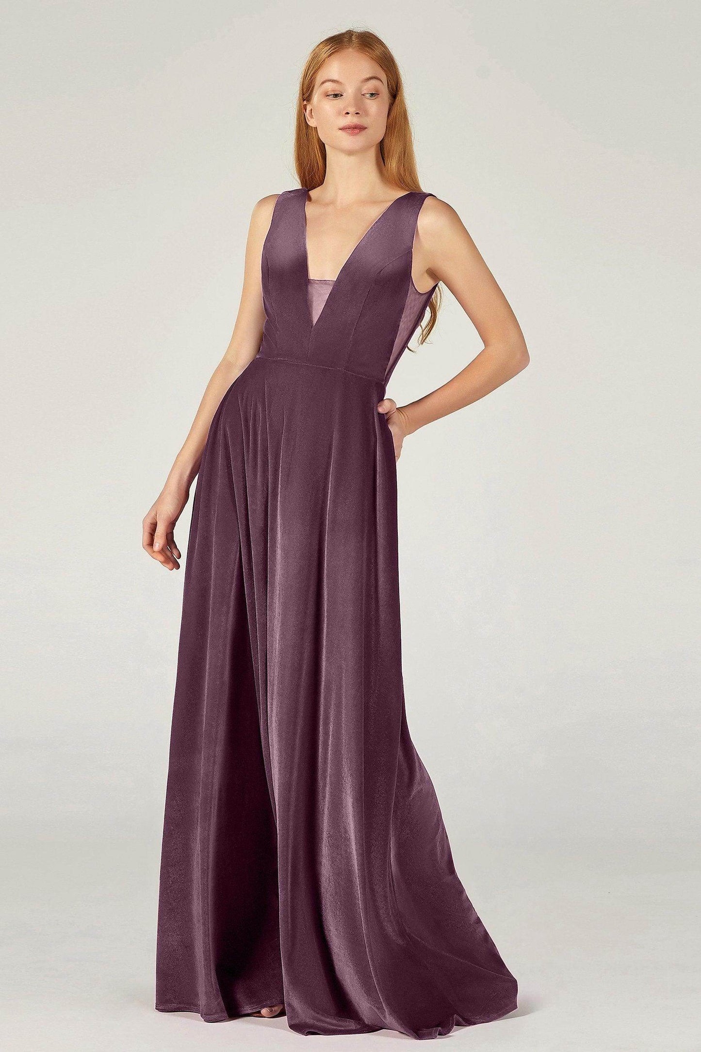 A-Line Floor Length Velvet Bridesmaid Dress CB0364 - COCOMELODY