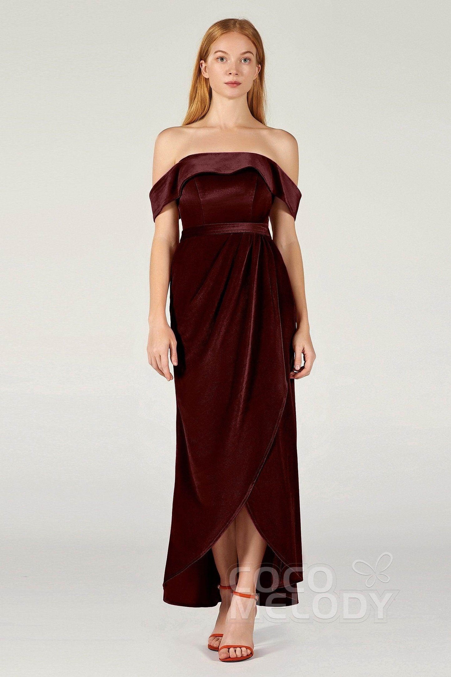 Sheath-Column Ankle Length Velvet Bridesmaid Dress CB0365 - COCOMELODY