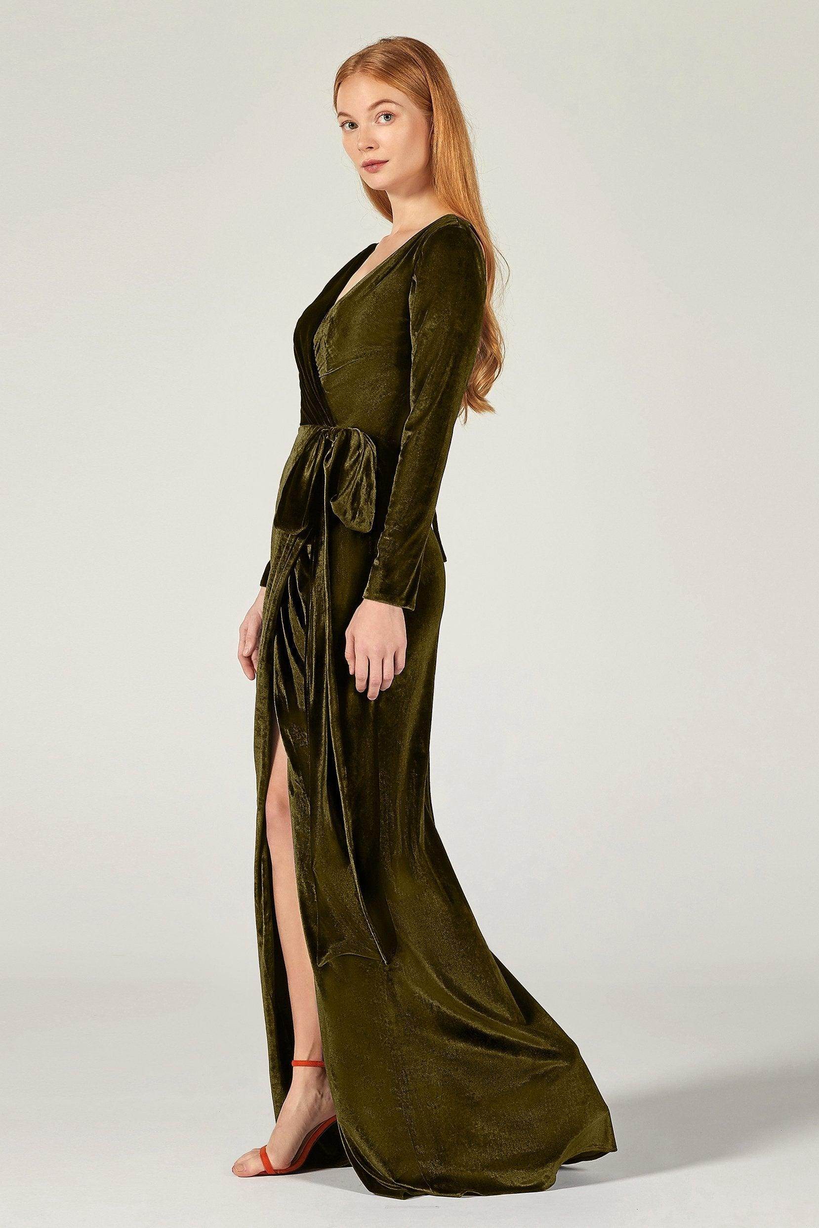 Sheath-Column Floor Length Velvet Bridesmaid Dress CB0366 - COCOMELODY