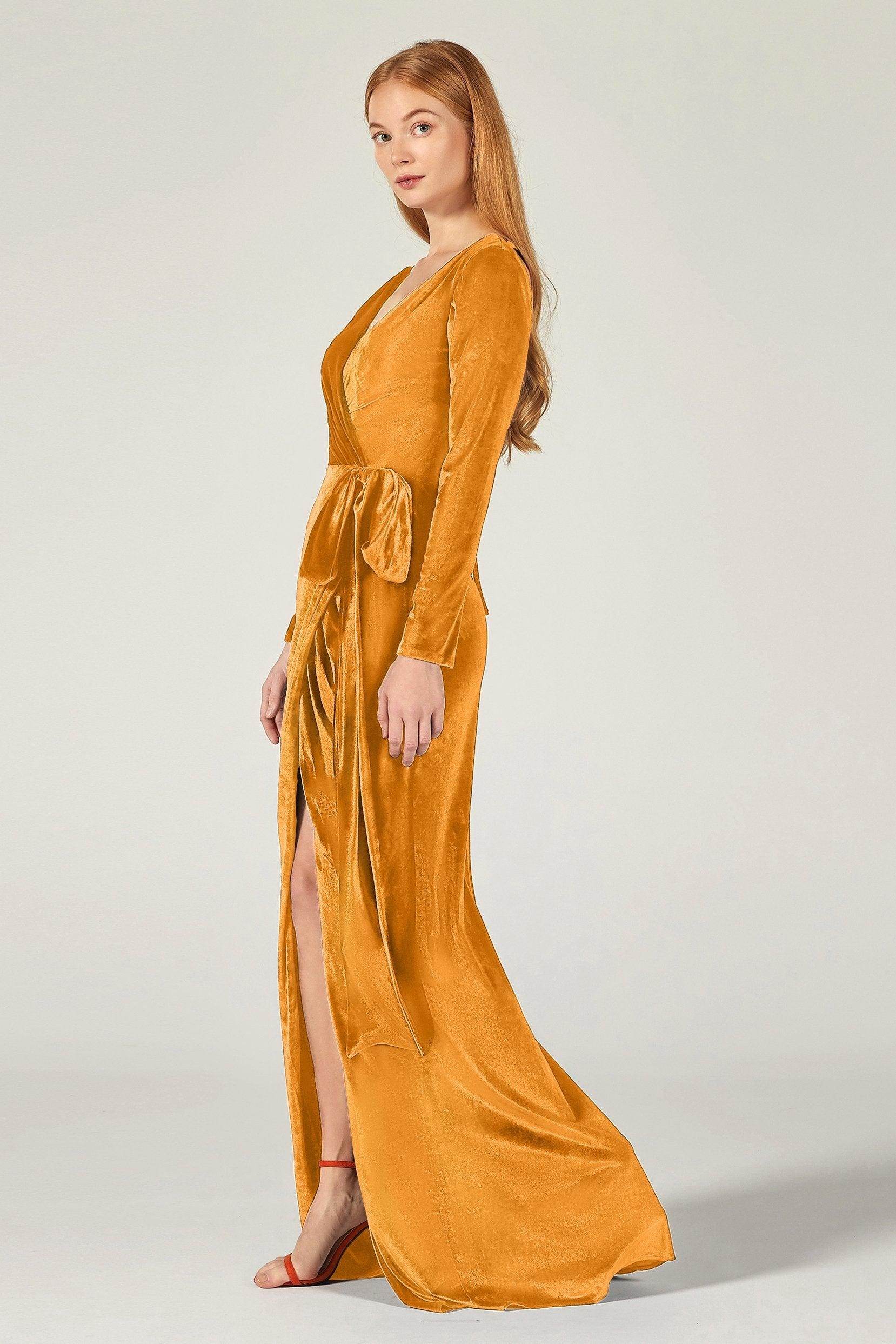 Sheath-Column Floor Length Velvet Bridesmaid Dress CB0366 - COCOMELODY