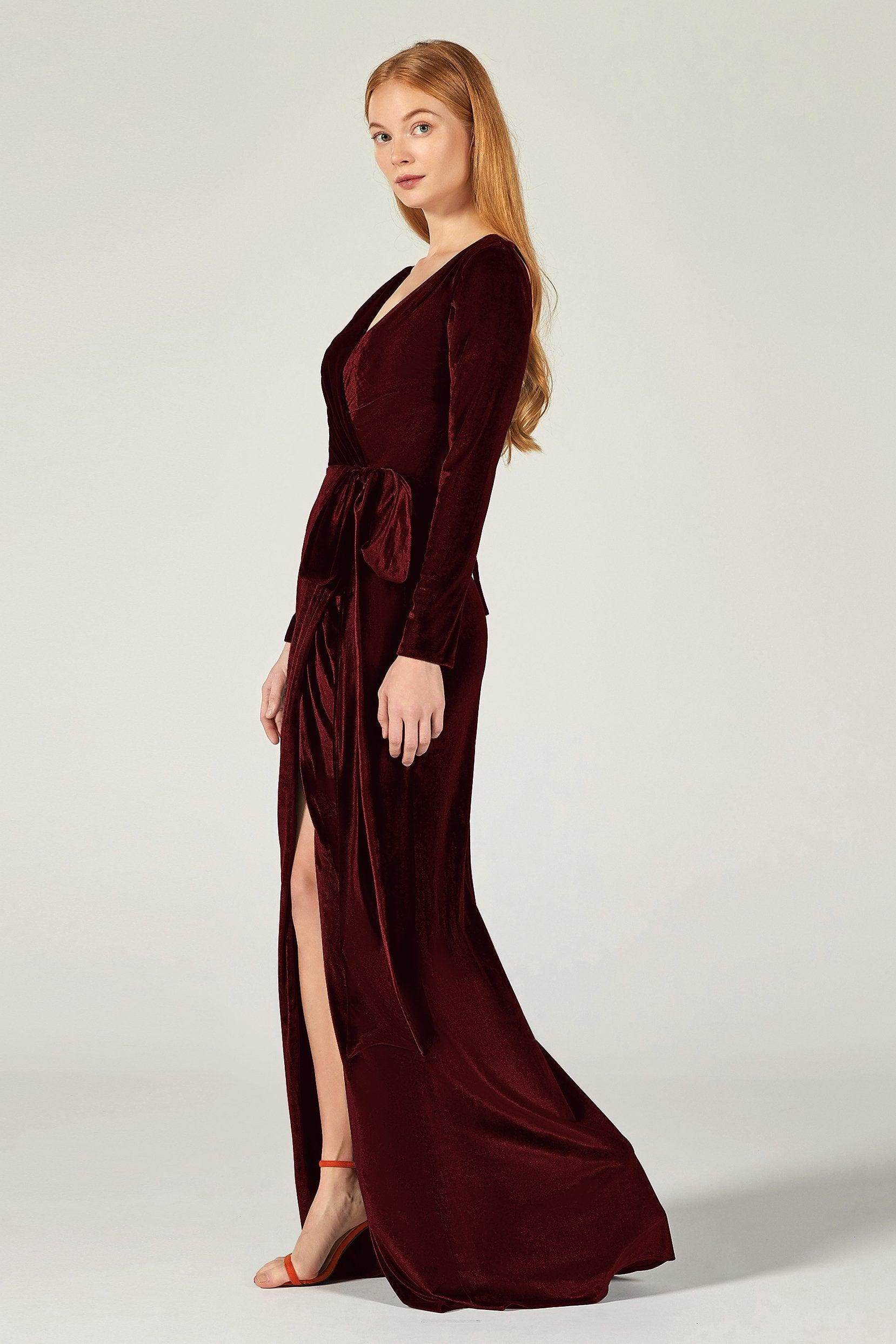 Sheath-Column Floor Length Velvet Bridesmaid Dress CB0366 - COCOMELODY