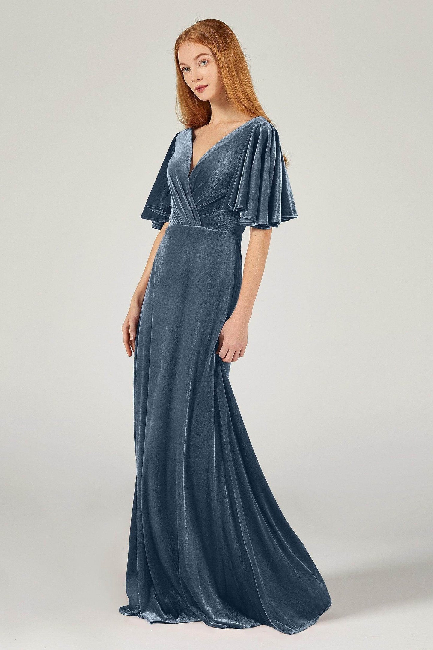 A-Line Floor Length Velvet Bridesmaid Dress Formal Dresses CB0367PS - COCOMELODY