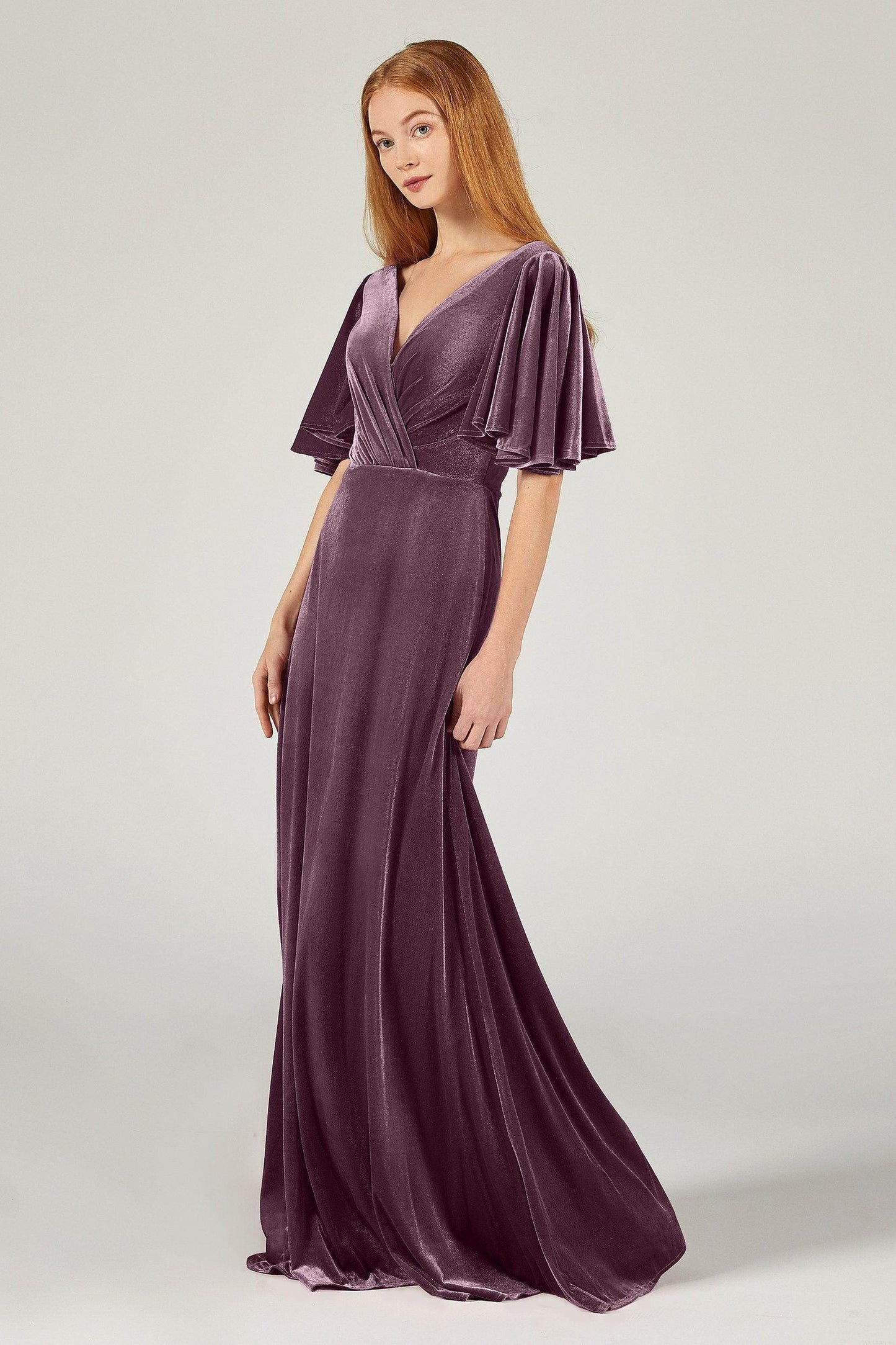 A-Line Floor Length Velvet Bridesmaid Dress Formal Dresses CB0367PS - COCOMELODY