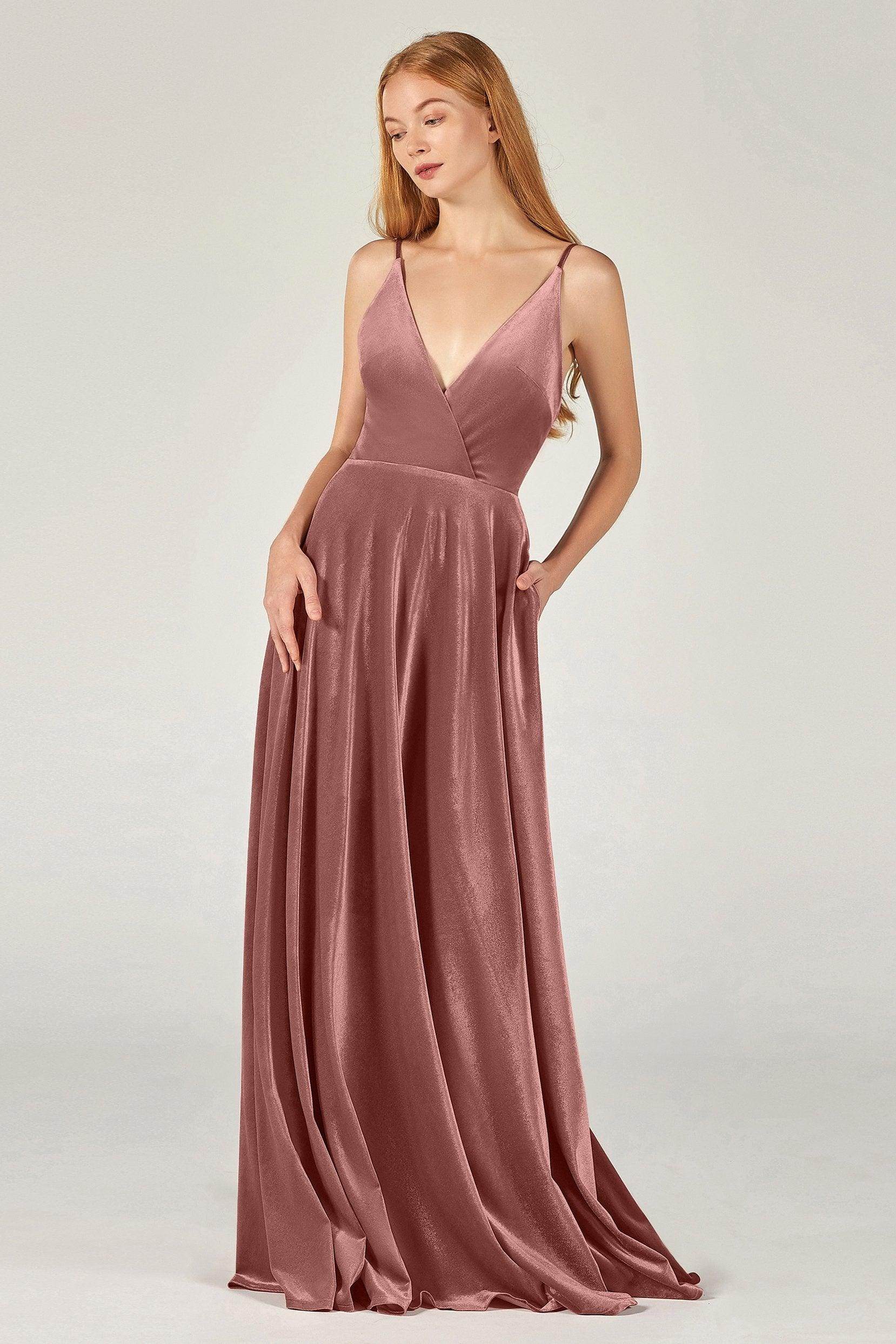 A-Line Floor Length Velvet Bridesmaid Dress Formal Dresses CB0368 - COCOMELODY
