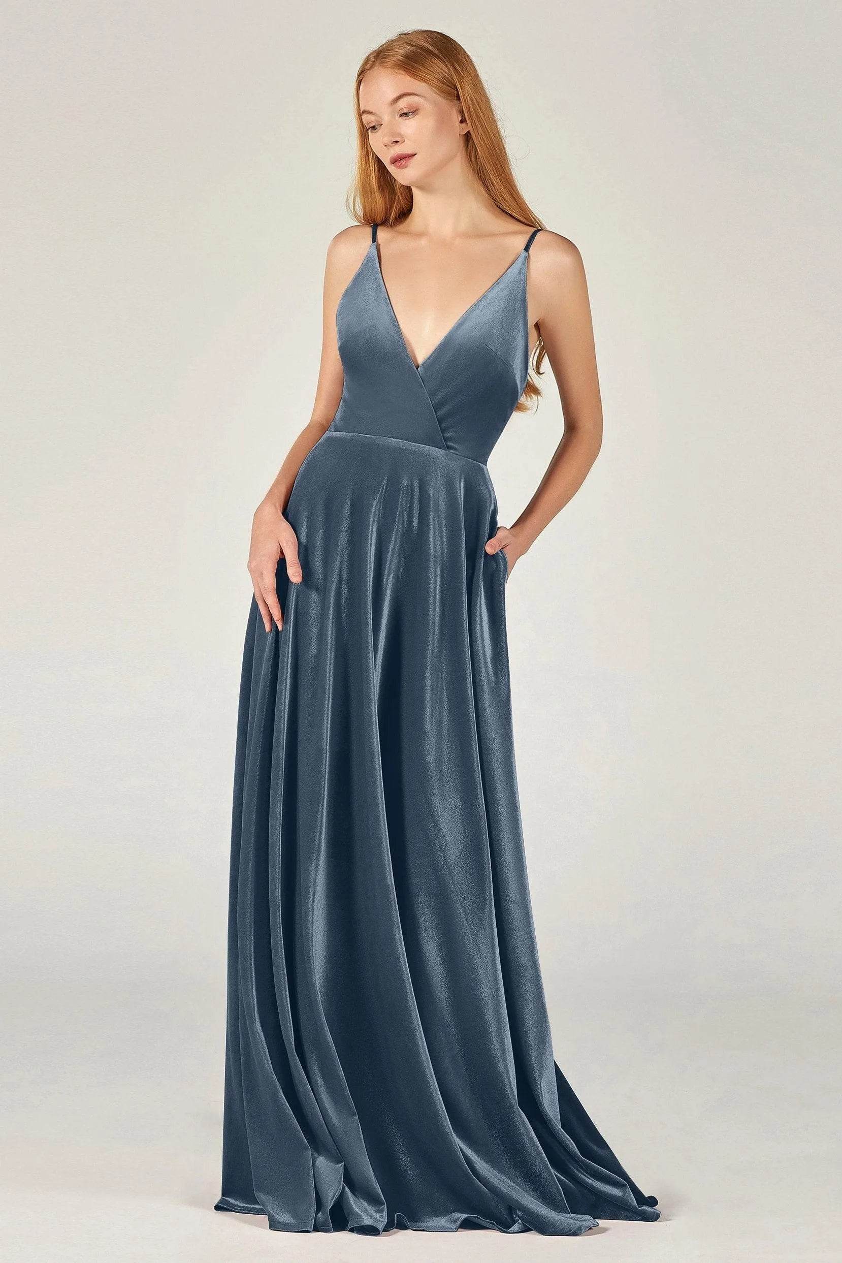 A-Line Floor Length Velvet Bridesmaid Dress Formal Dresses CB0368 - COCOMELODY
