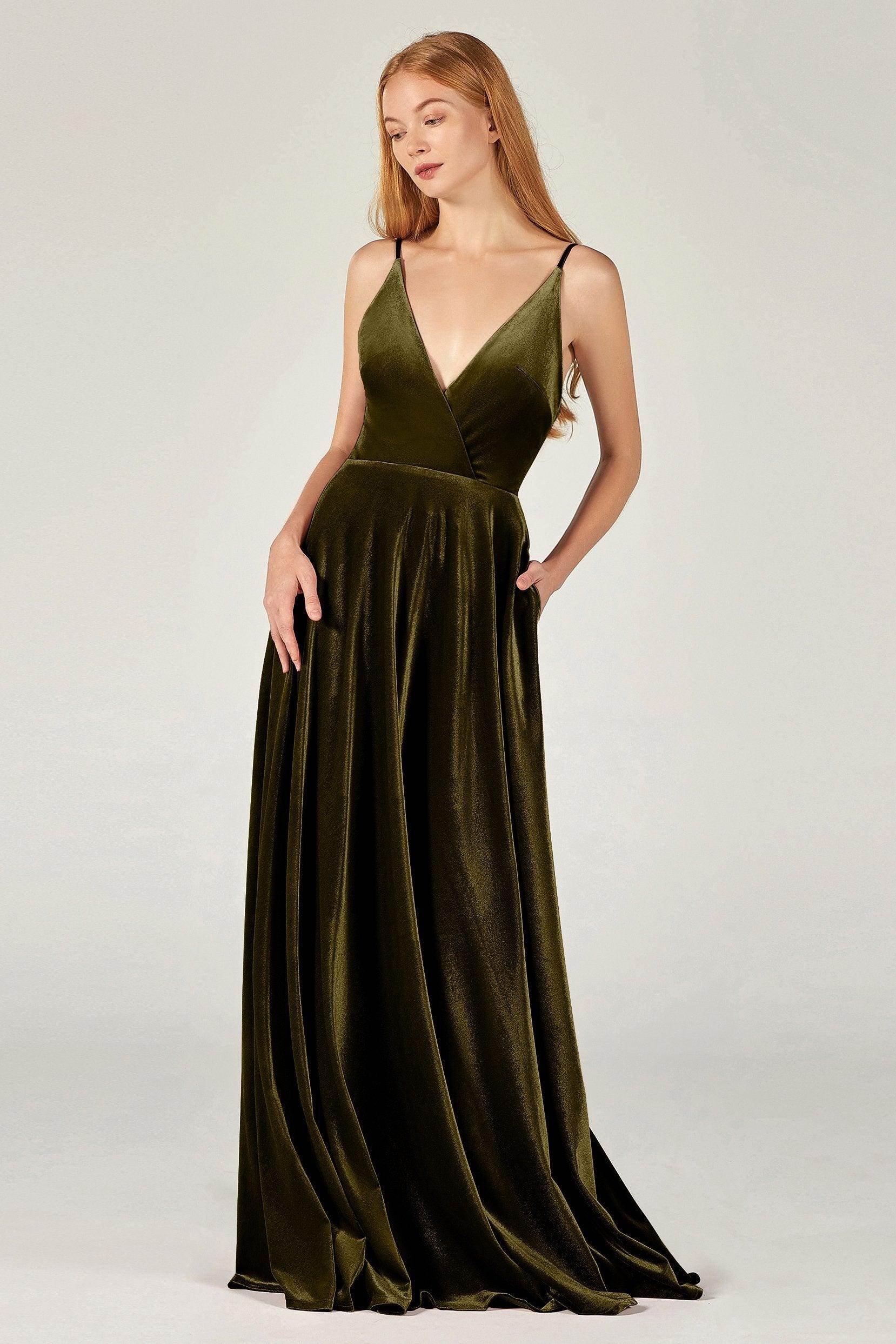 A-Line Floor Length Velvet Bridesmaid Dress Formal Dresses CB0368 - COCOMELODY