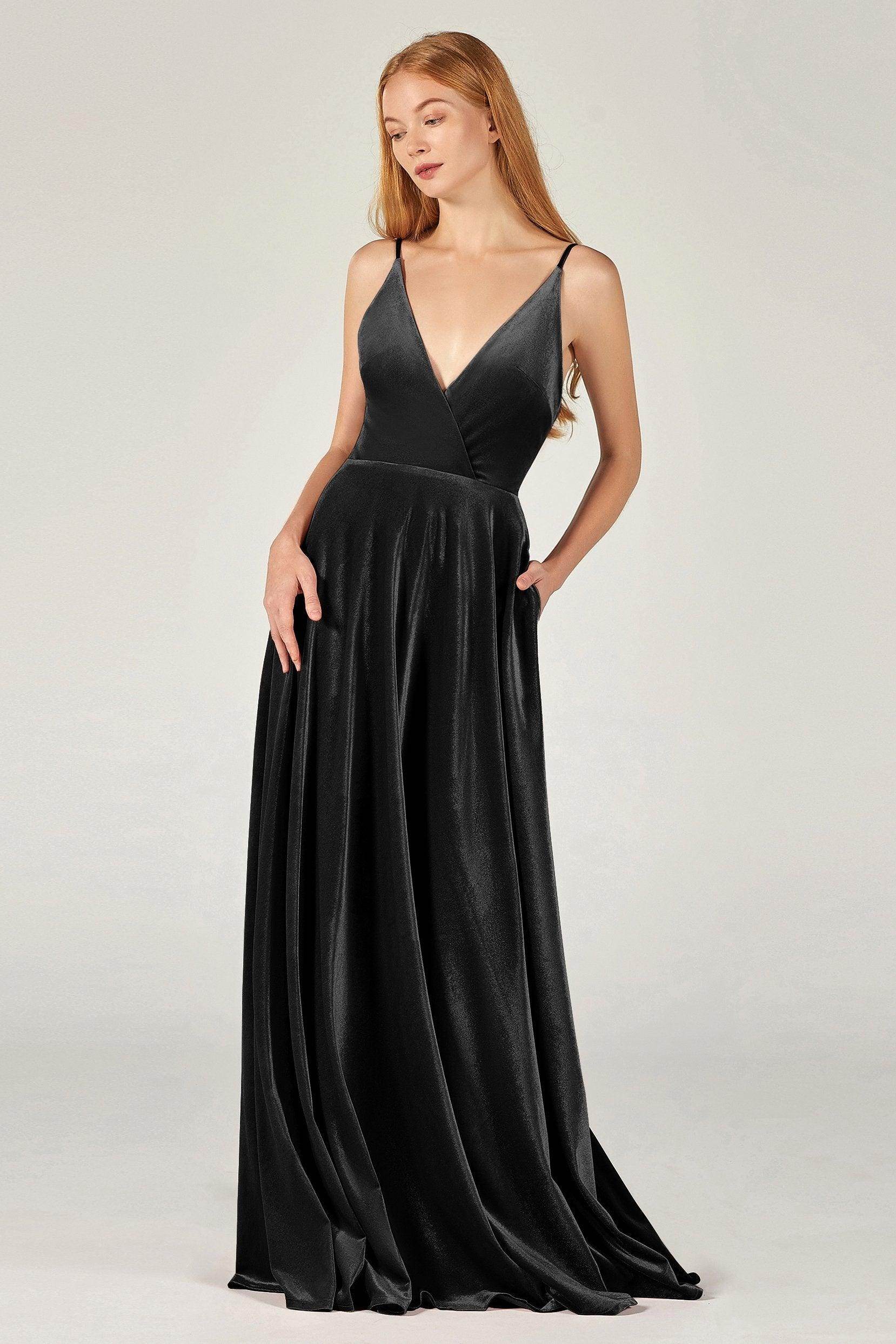 A-Line Floor Length Velvet Bridesmaid Dress Formal Dresses CB0368 - COCOMELODY