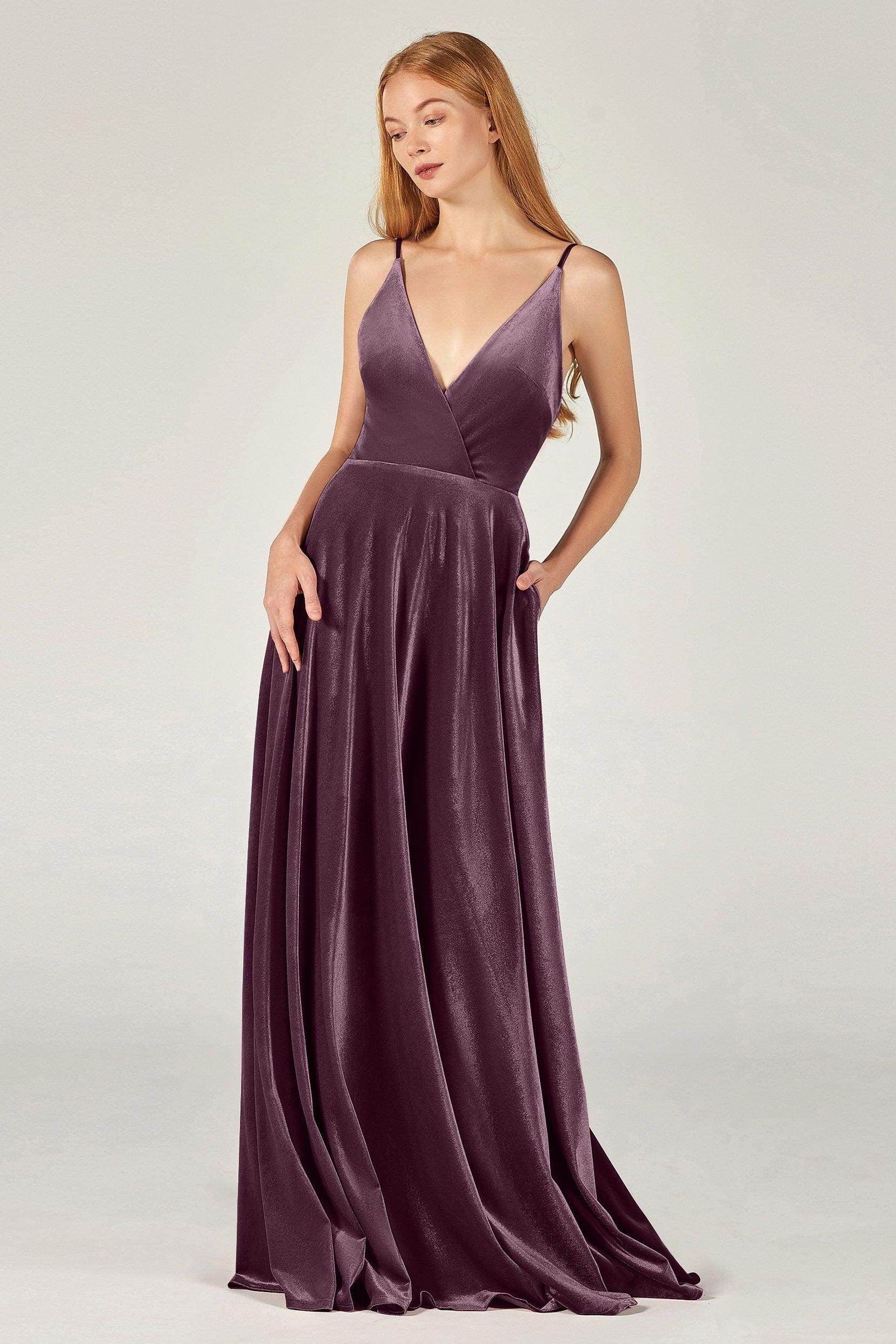 A-Line Floor Length Velvet Bridesmaid Dress Formal Dresses CB0368 - COCOMELODY
