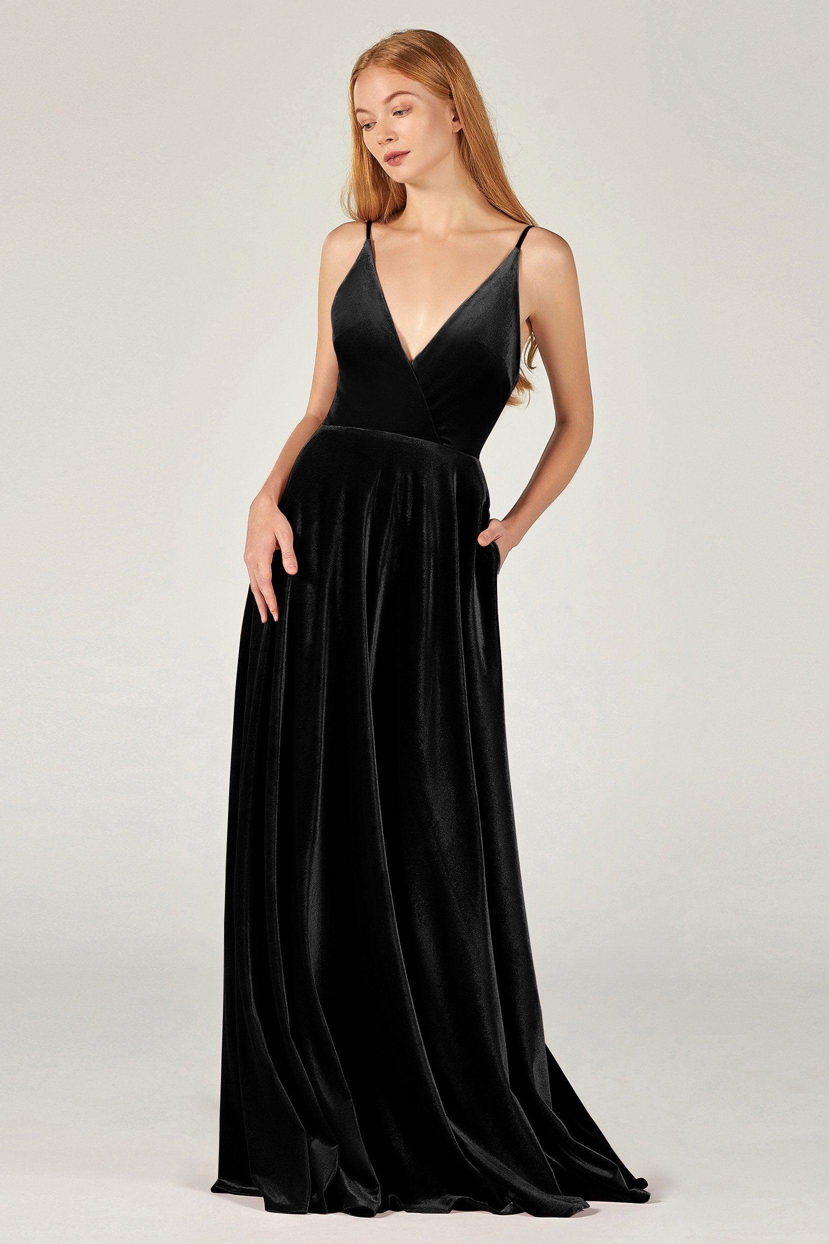 A-Line Floor Length Velvet Bridesmaid Dress Formal Dresses CB0368 - COCOMELODY