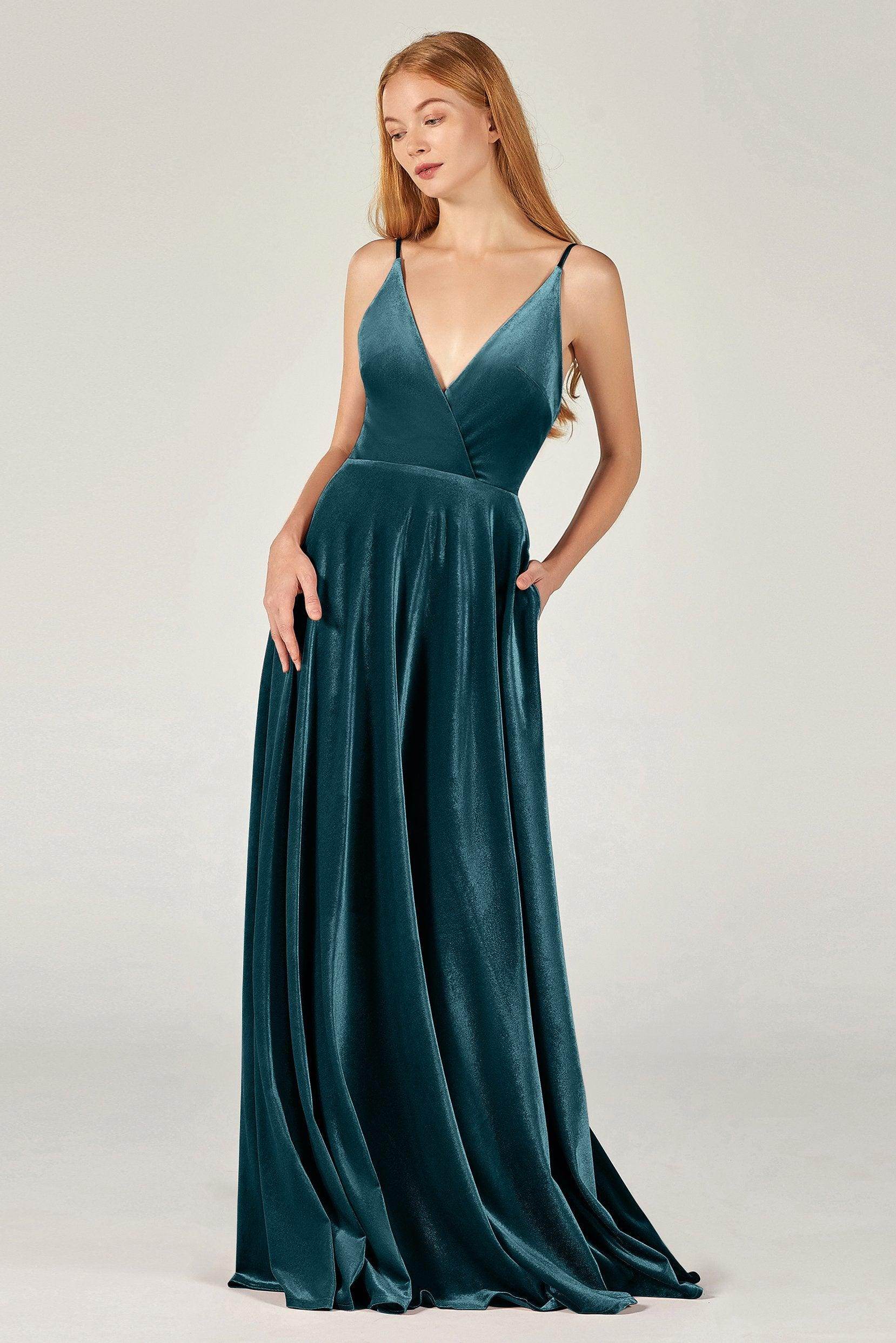 A-Line Floor Length Velvet Bridesmaid Dress Formal Dresses CB0368 - COCOMELODY