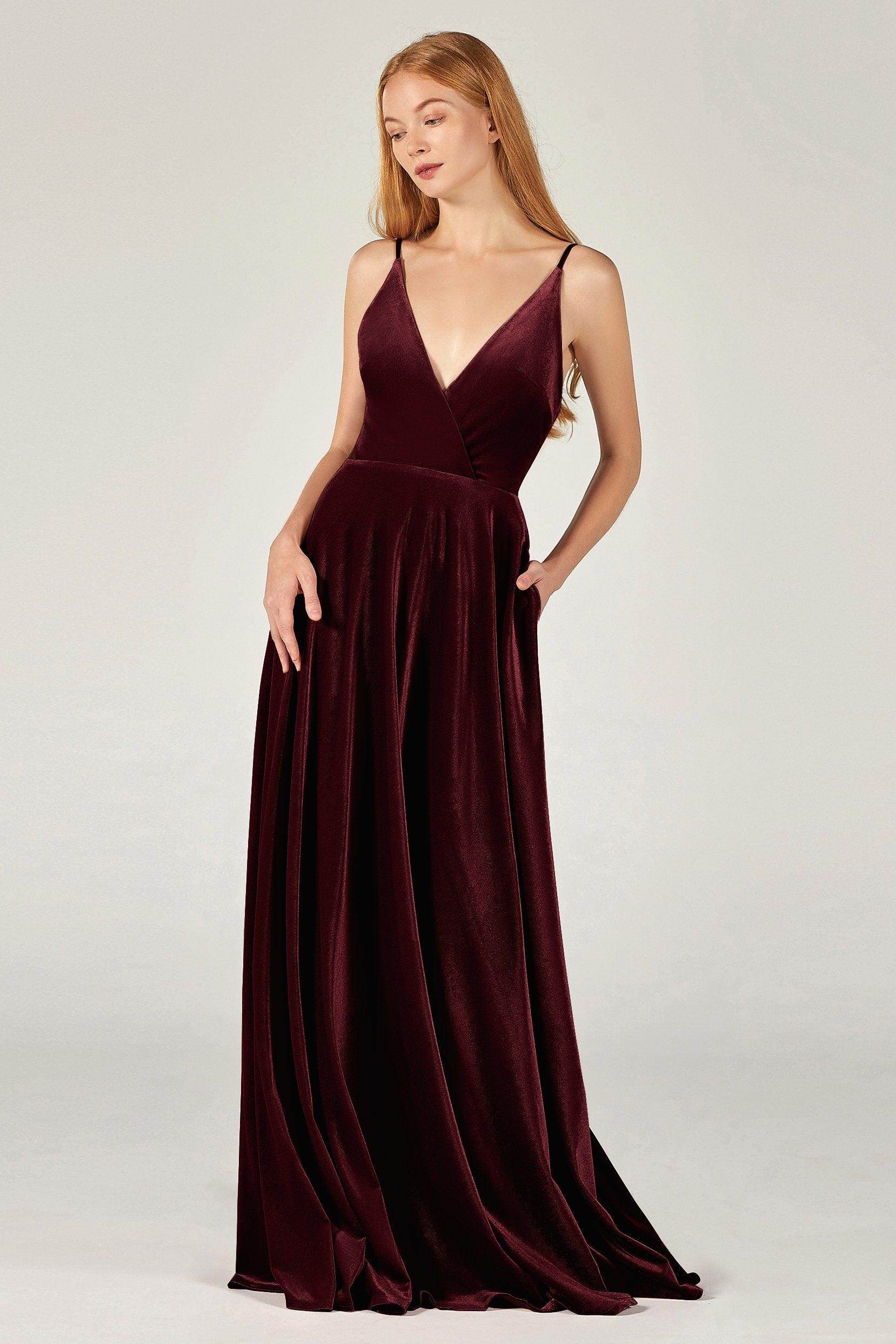 A-Line Floor Length Velvet Bridesmaid Dress Formal Dresses CB0368 - COCOMELODY