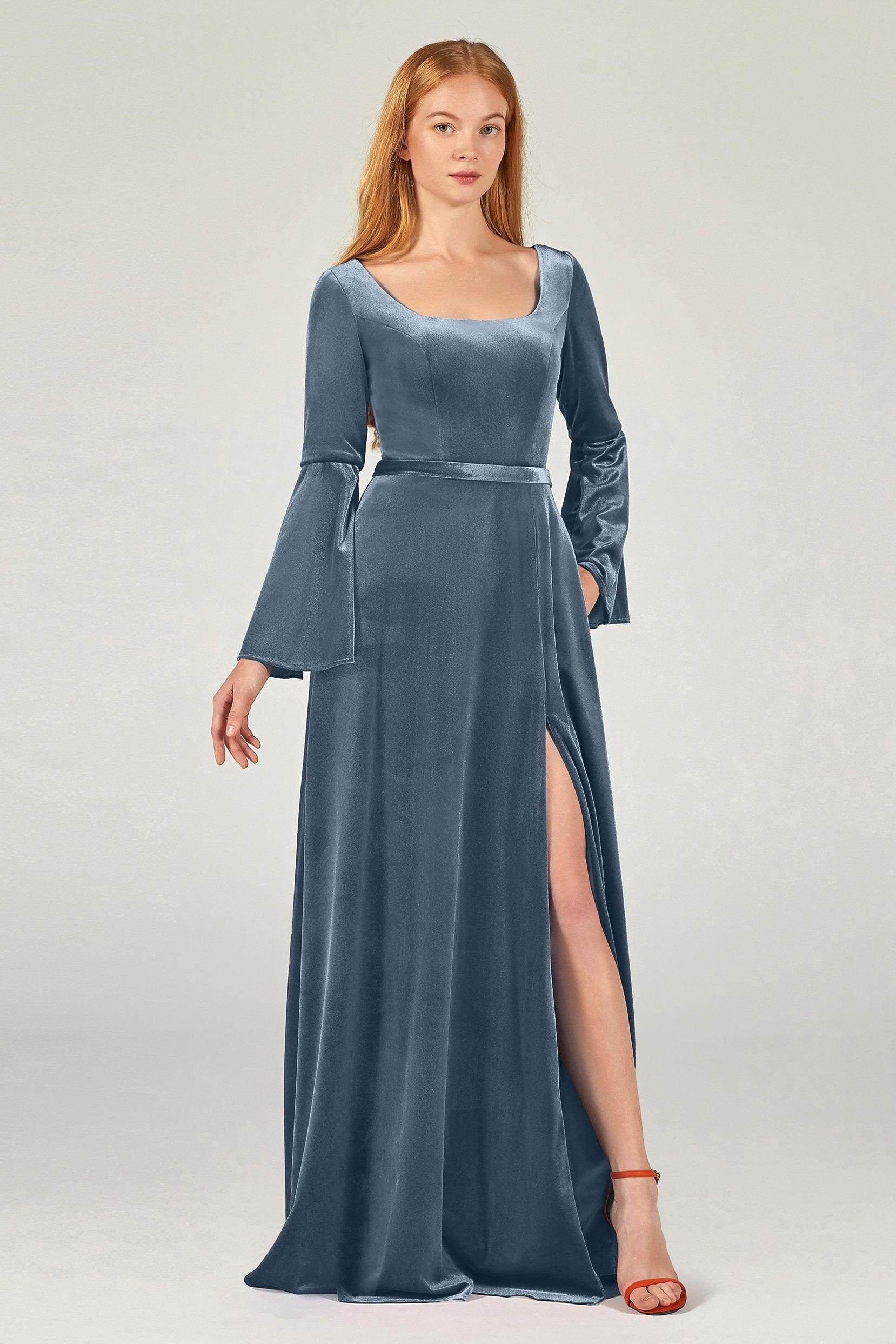 A-Line Floor Length Velvet Bridesmaid Dress Formal Dresses CB0370 - COCOMELODY