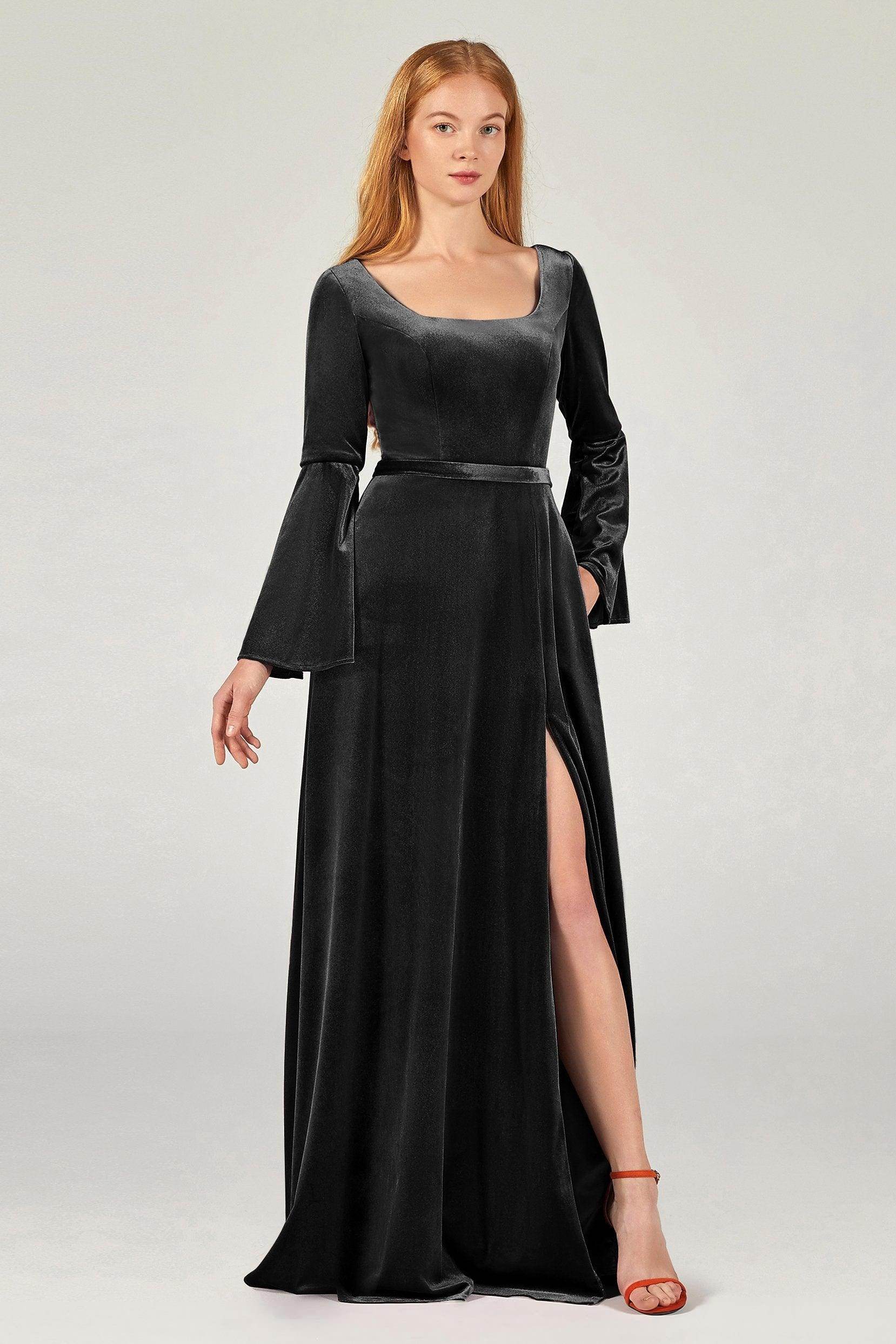 A-Line Floor Length Velvet Bridesmaid Dress Formal Dresses CB0370 - COCOMELODY