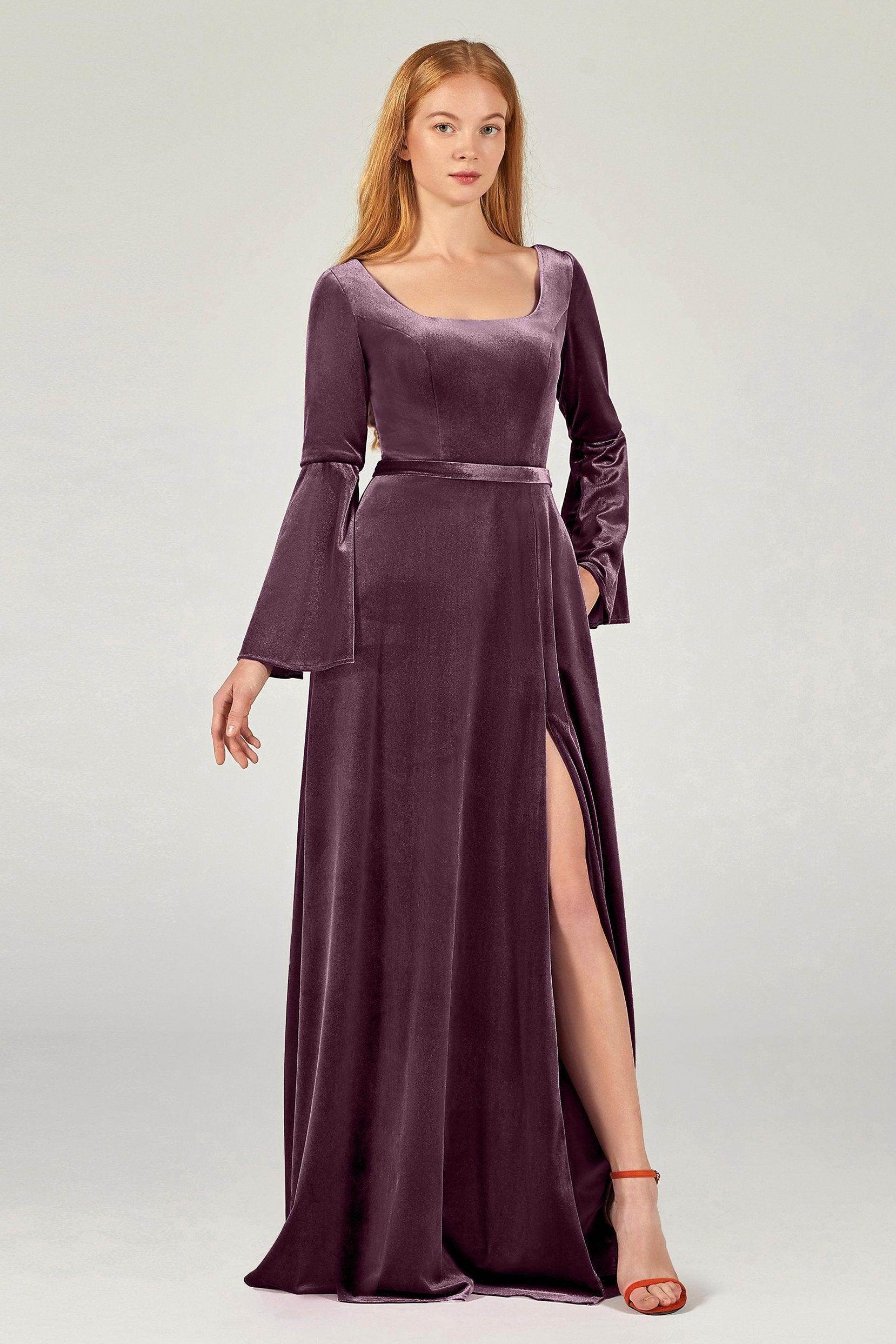 A-Line Floor Length Velvet Bridesmaid Dress Formal Dresses CB0370 - COCOMELODY