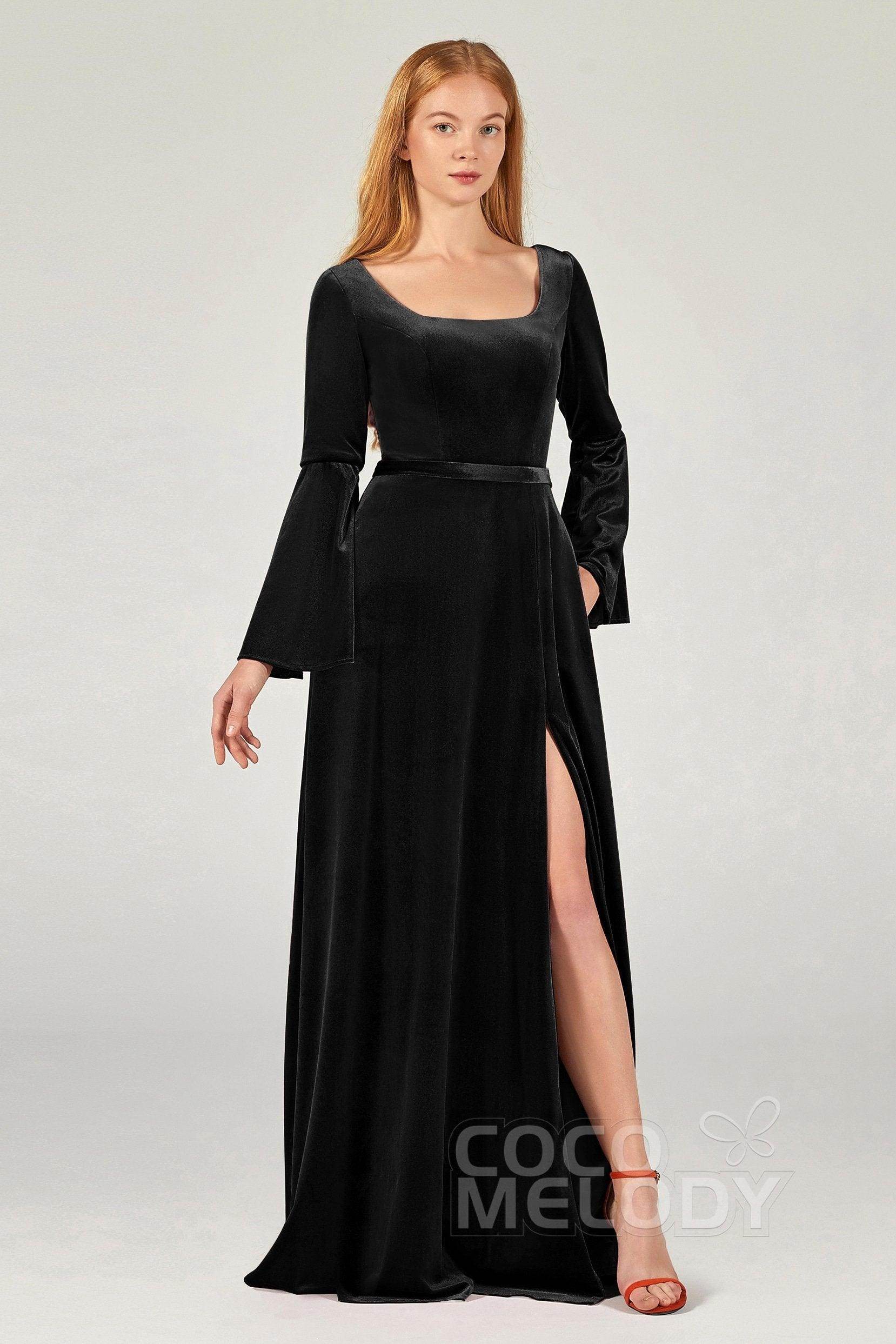 A-Line Floor Length Velvet Bridesmaid Dress Formal Dresses CB0370 - COCOMELODY