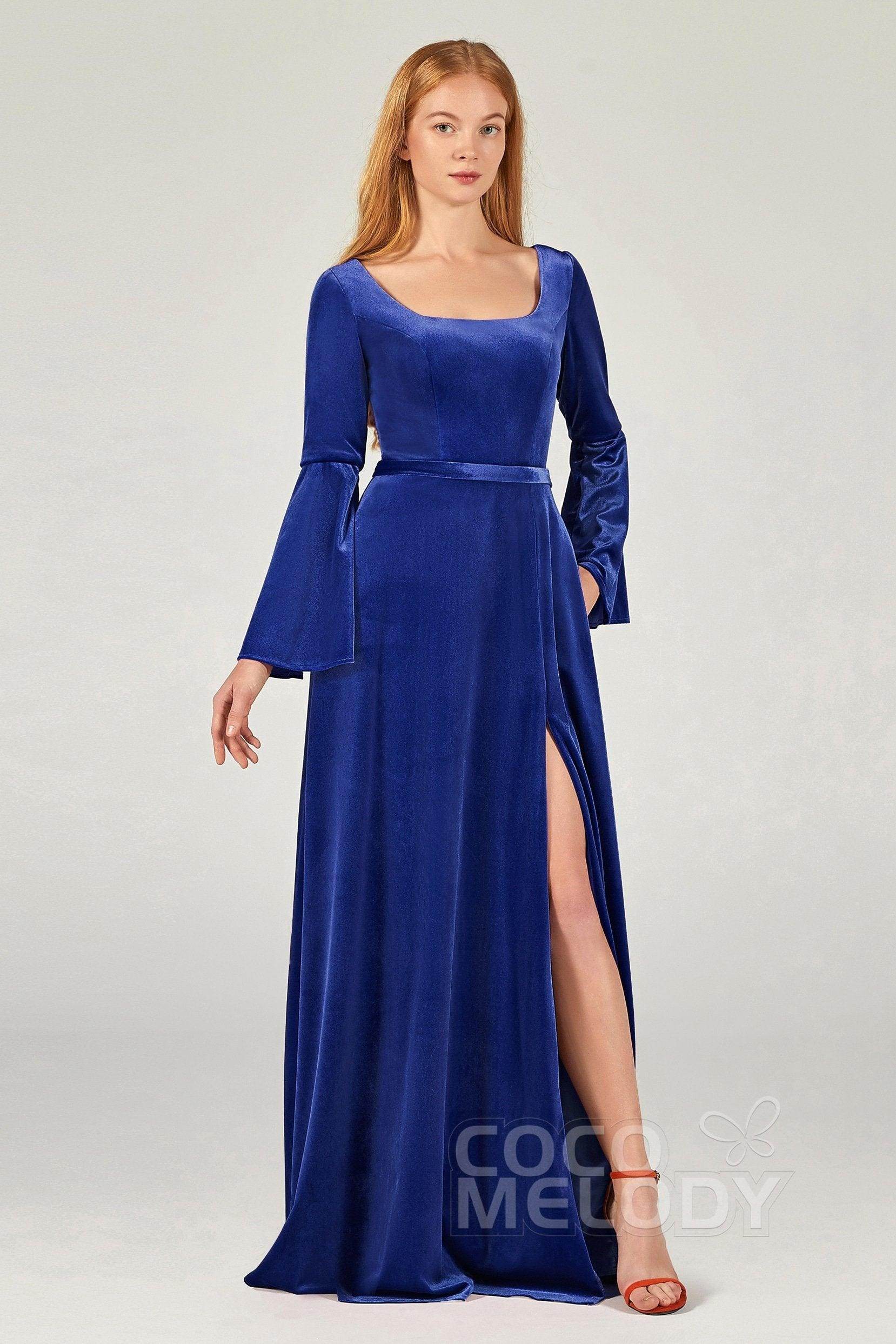 A-Line Floor Length Velvet Bridesmaid Dress Formal Dresses CB0370 - COCOMELODY