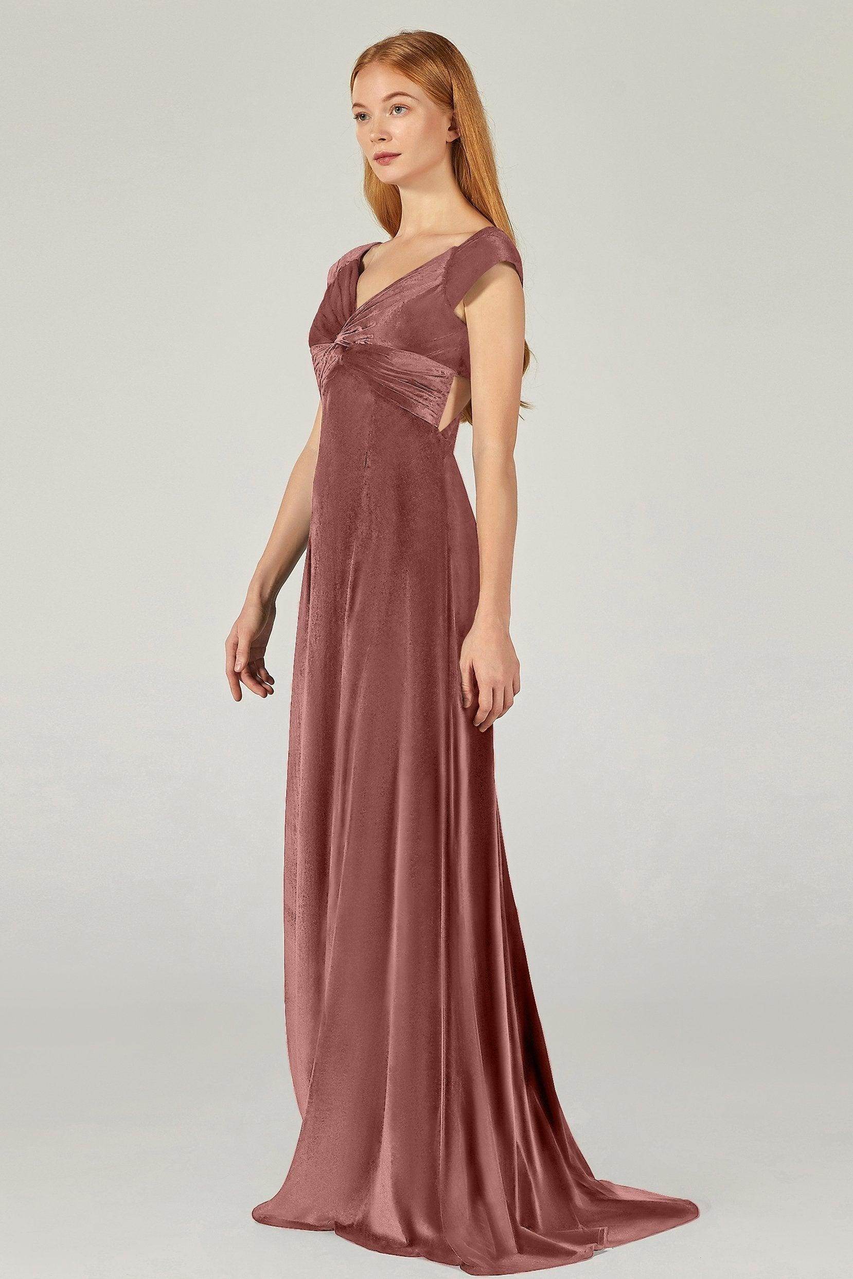 A-Line Floor Length Velvet Bridesmaid Dress CB0371 - COCOMELODY