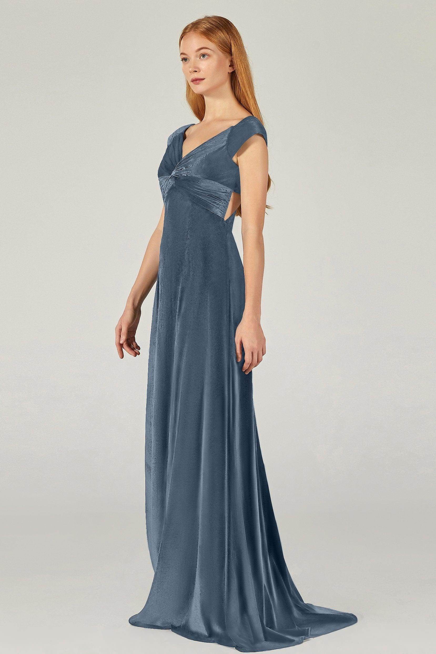 A-Line Floor Length Velvet Bridesmaid Dress CB0371 - COCOMELODY