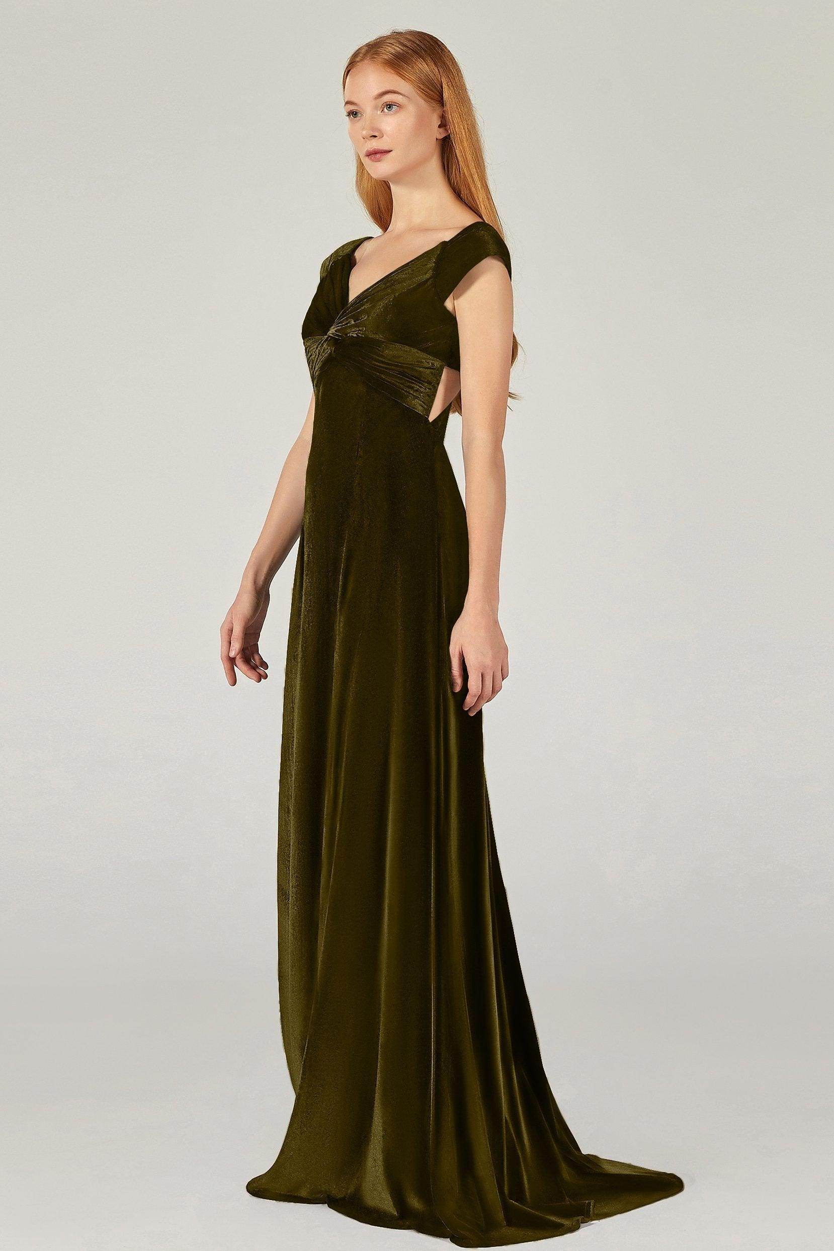 A-Line Floor Length Velvet Bridesmaid Dress CB0371 - COCOMELODY