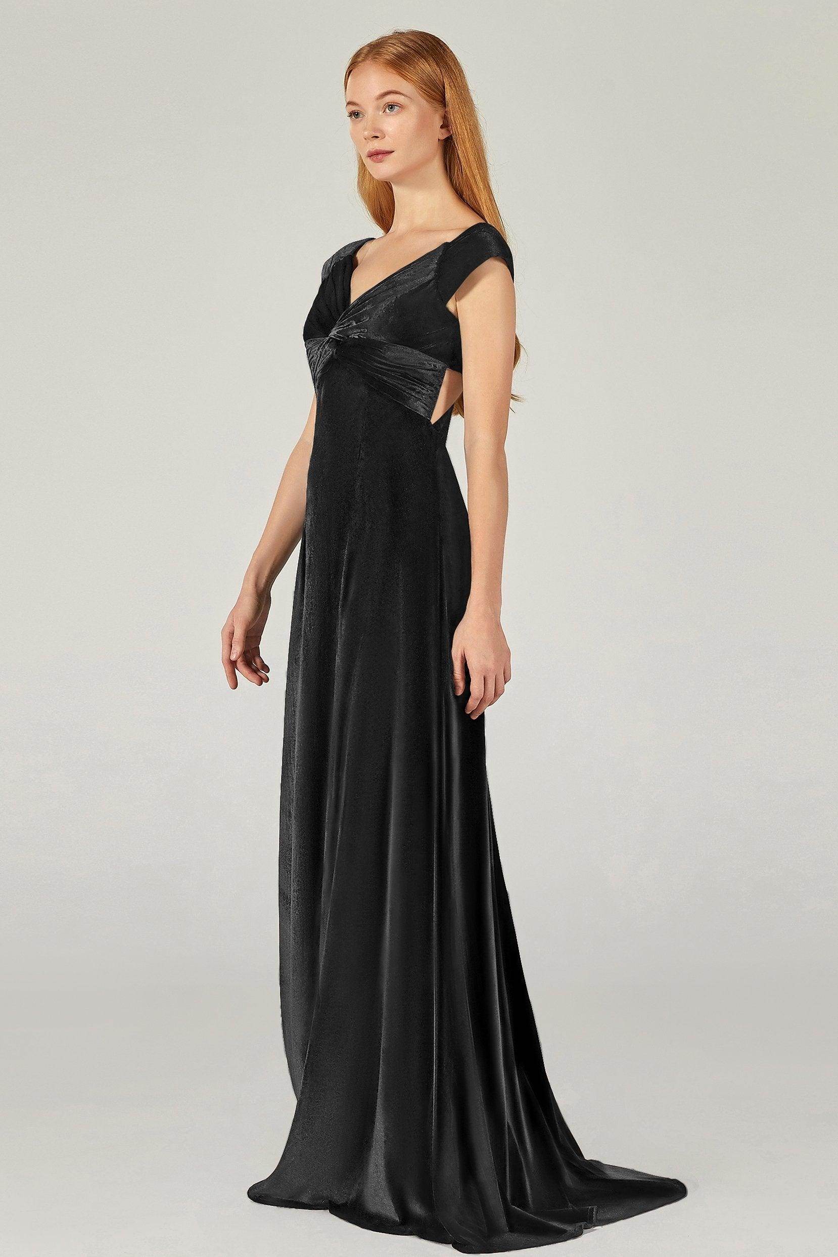 A-Line Floor Length Velvet Bridesmaid Dress CB0371 - COCOMELODY