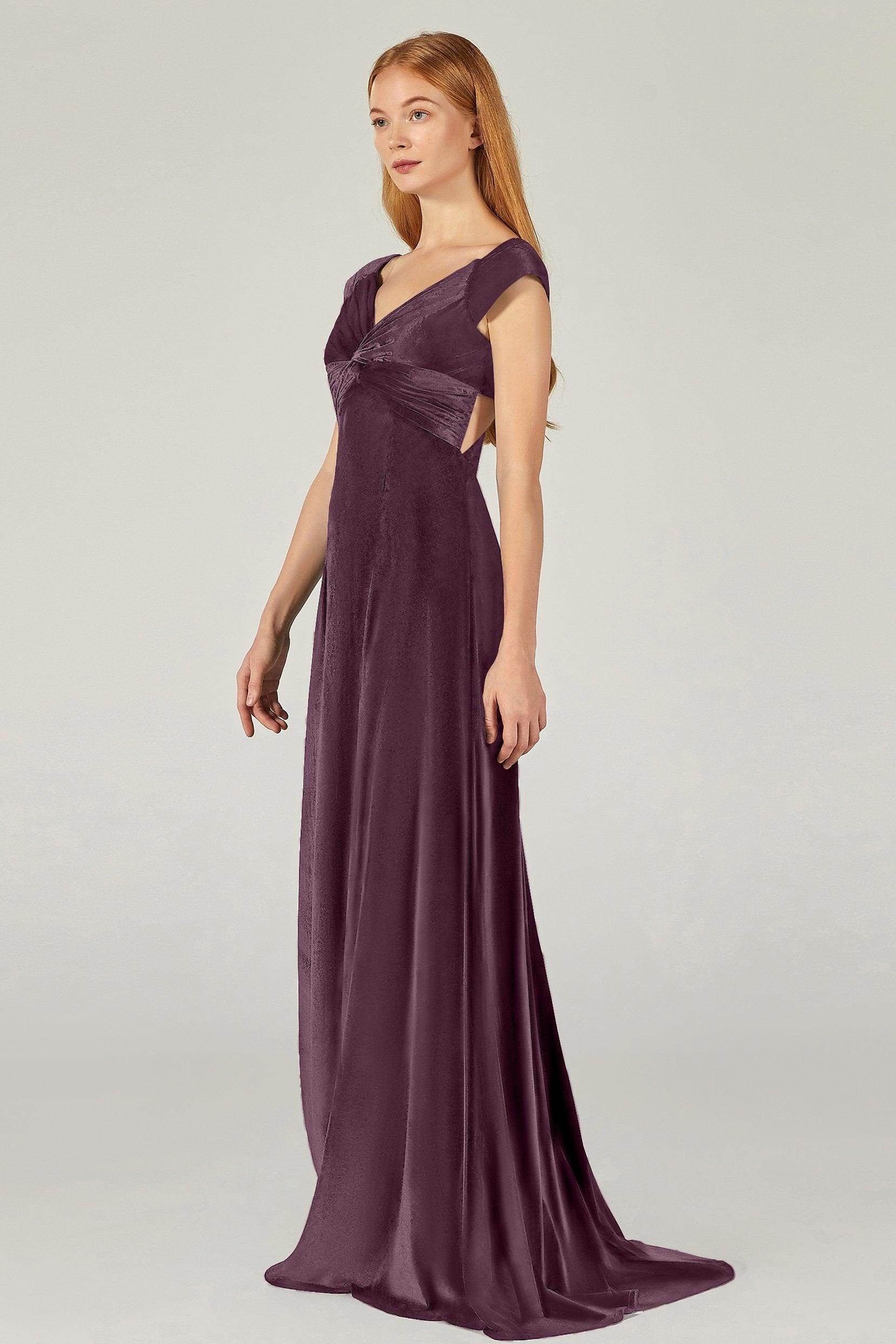 A-Line Floor Length Velvet Bridesmaid Dress CB0371 - COCOMELODY