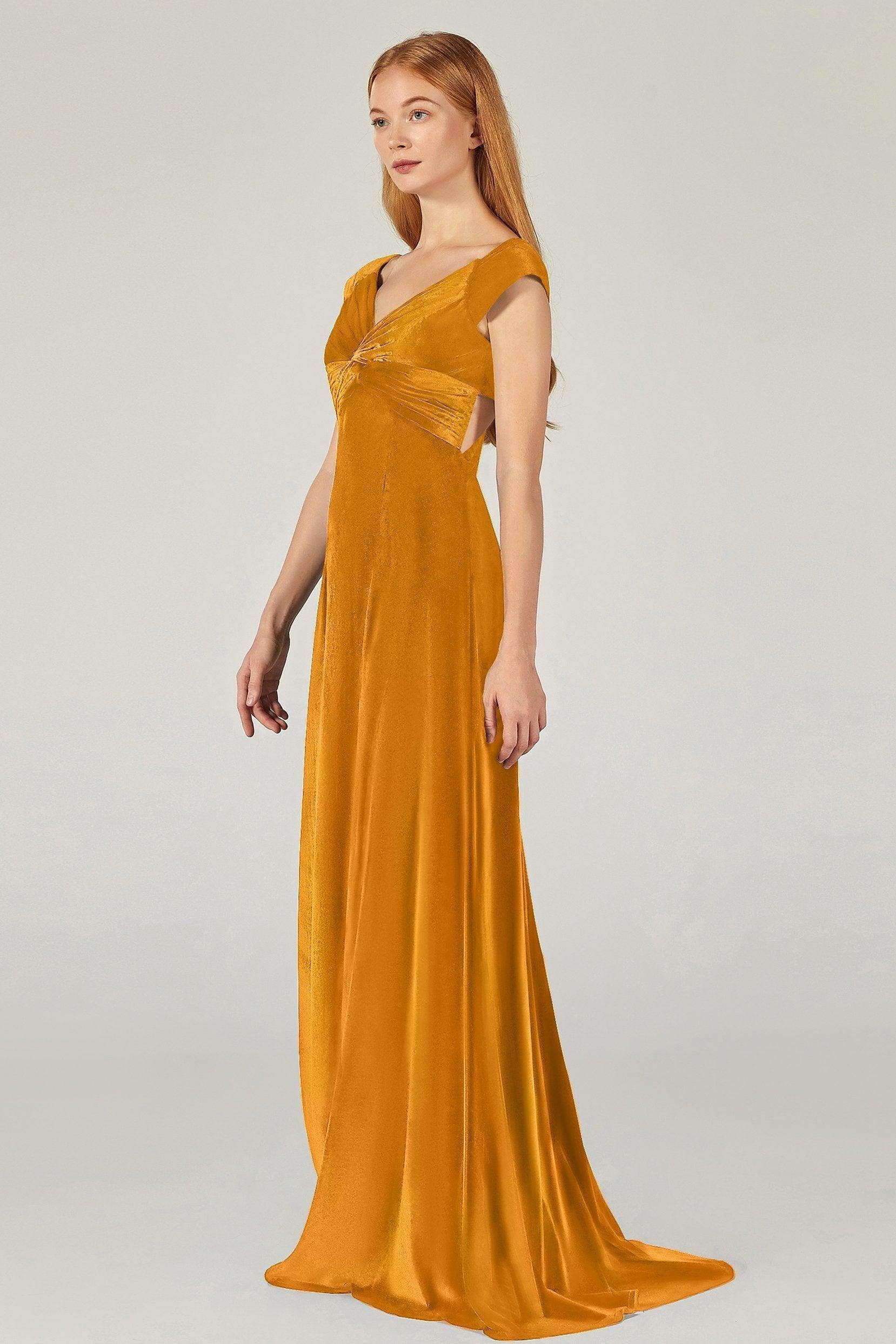 A-Line Floor Length Velvet Bridesmaid Dress CB0371 - COCOMELODY