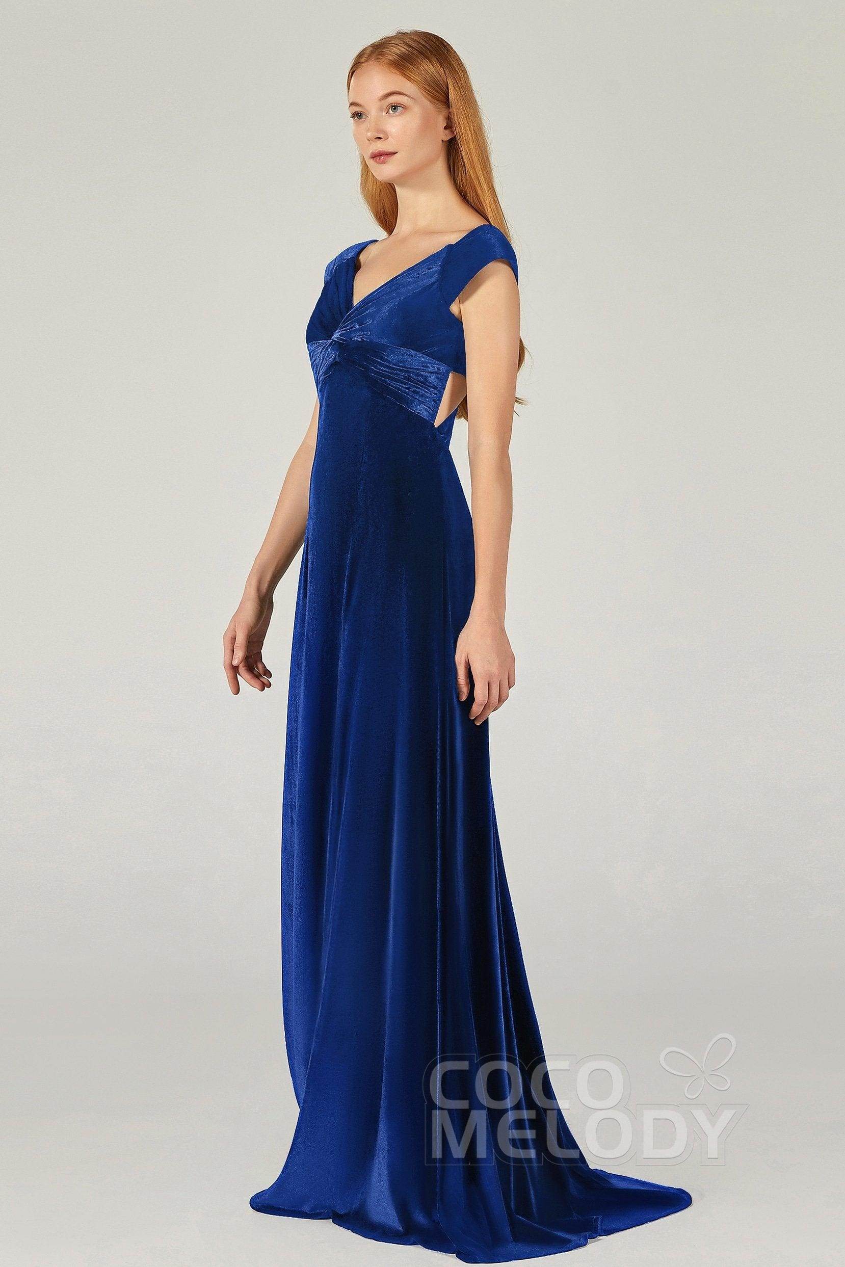 A-Line Floor Length Velvet Bridesmaid Dress CB0371 - COCOMELODY