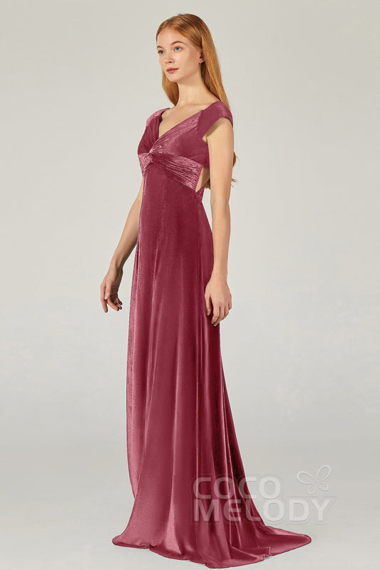 A-Line Floor Length Velvet Bridesmaid Dress CB0371