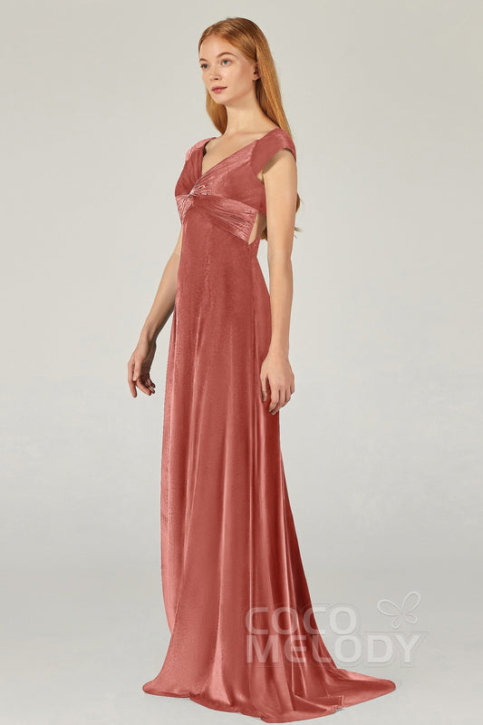 A-Line Floor Length Velvet Bridesmaid Dress CB0371