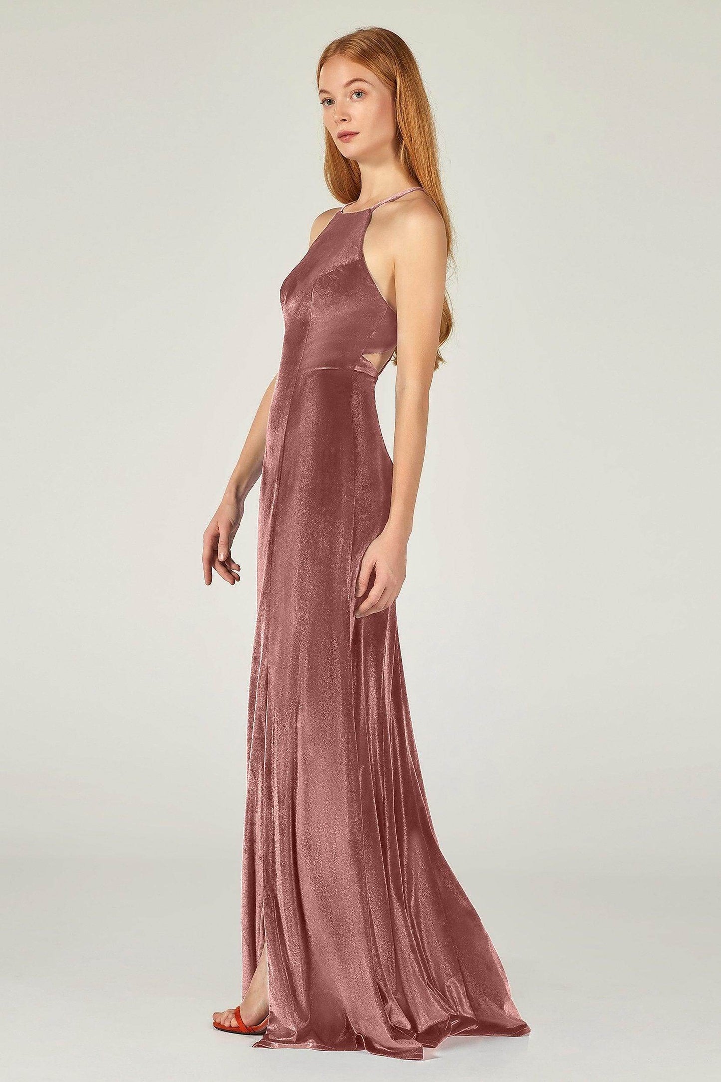 Sheath-Column Floor Length Velvet Bridesmaid Dress CB0372 - COCOMELODY