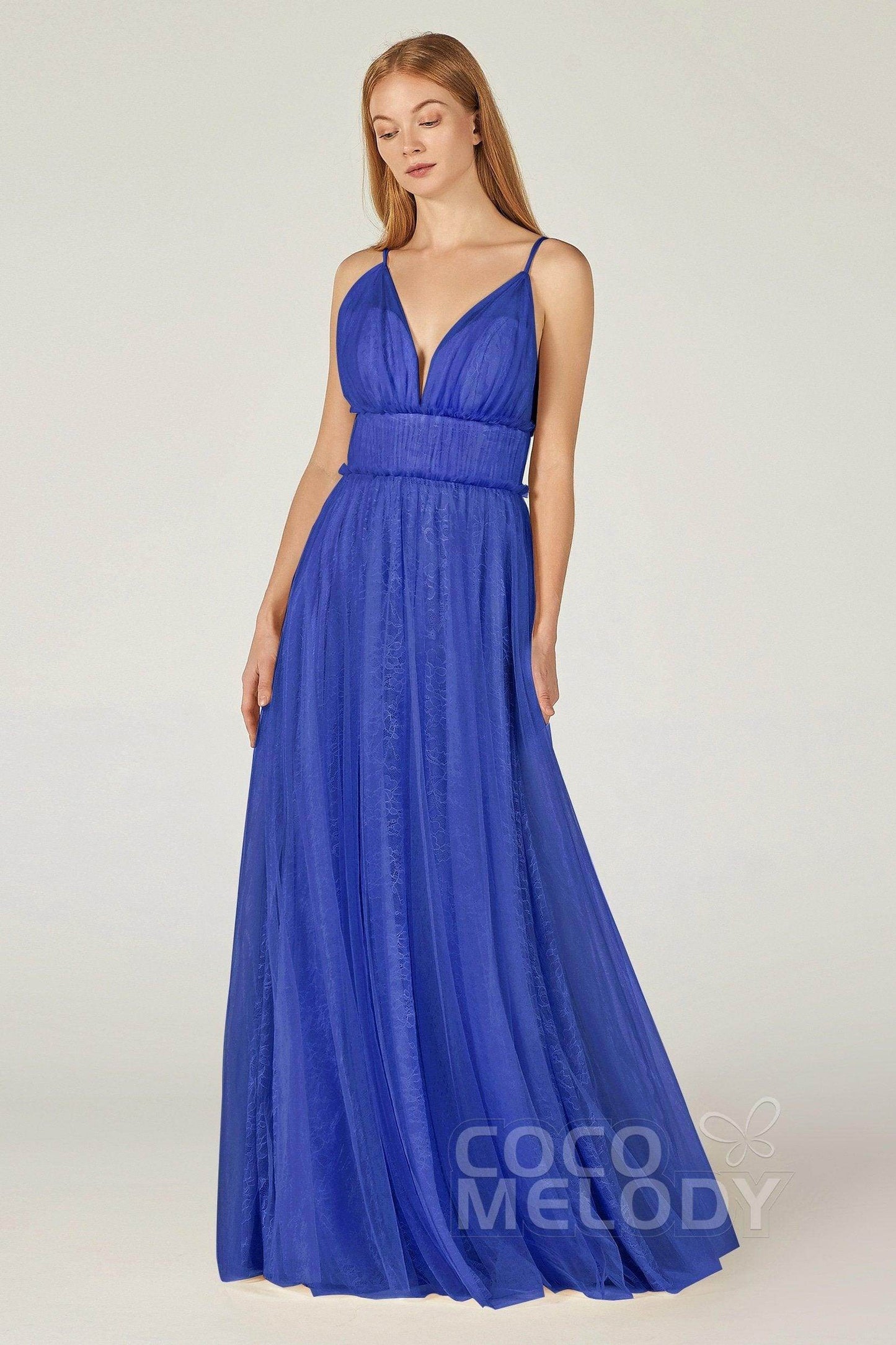 A-Line Floor Length Tulle Lace Bridesmaid Dress CB0374 - COCOMELODY