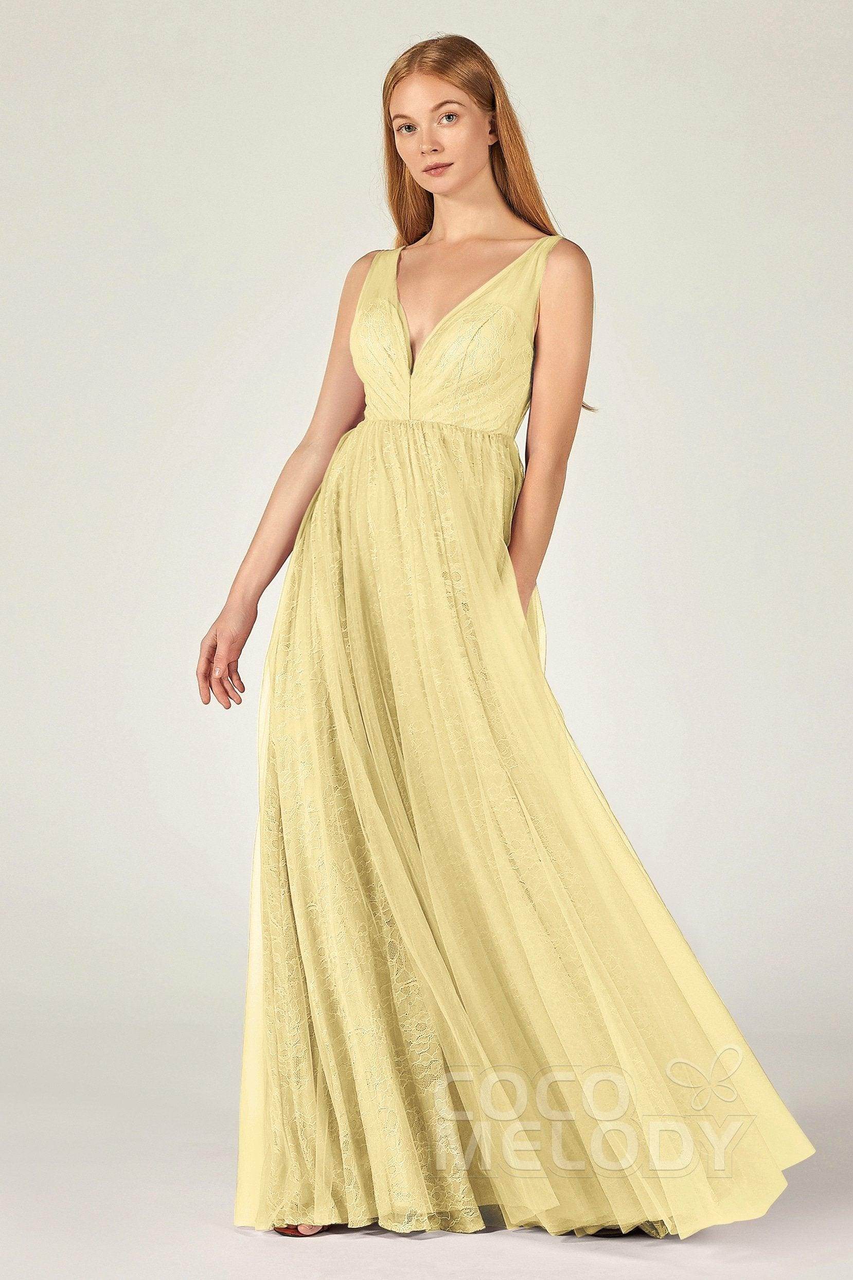 A-Line Floor Length Tulle Lace Bridesmaid Dress CB0375 - COCOMELODY