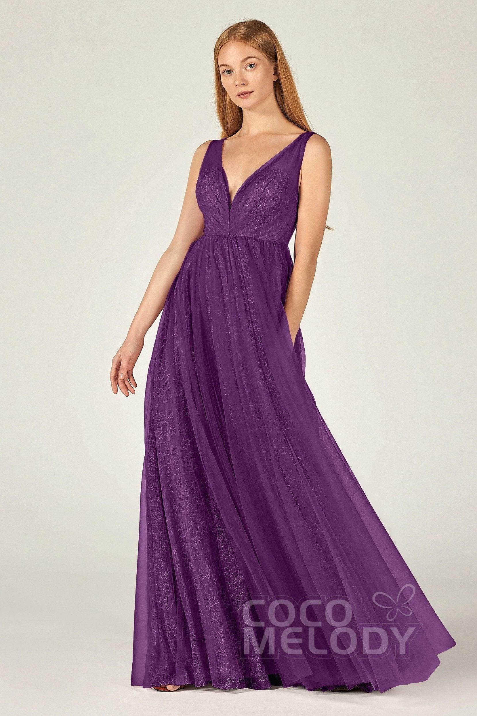 A-Line Floor Length Tulle Lace Bridesmaid Dress CB0375 - COCOMELODY