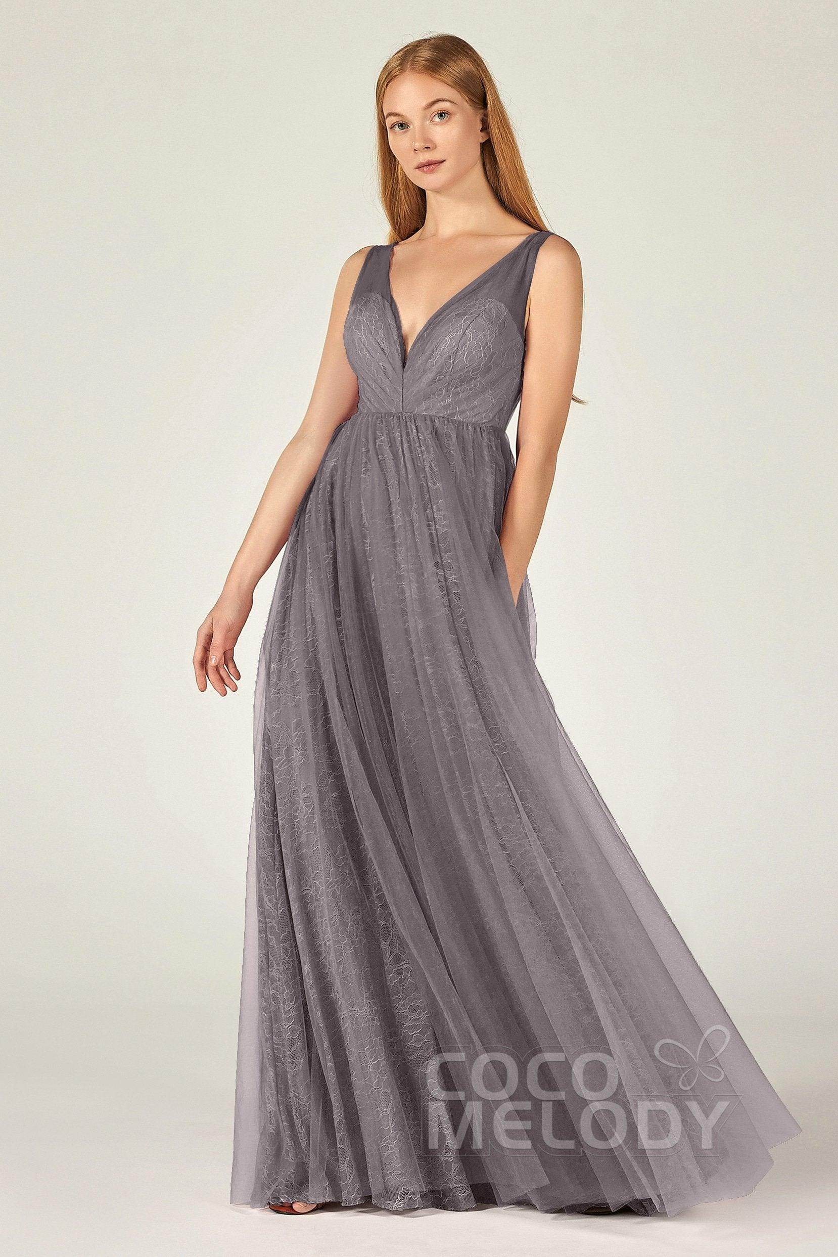 A-Line Floor Length Tulle Lace Bridesmaid Dress CB0375 - COCOMELODY
