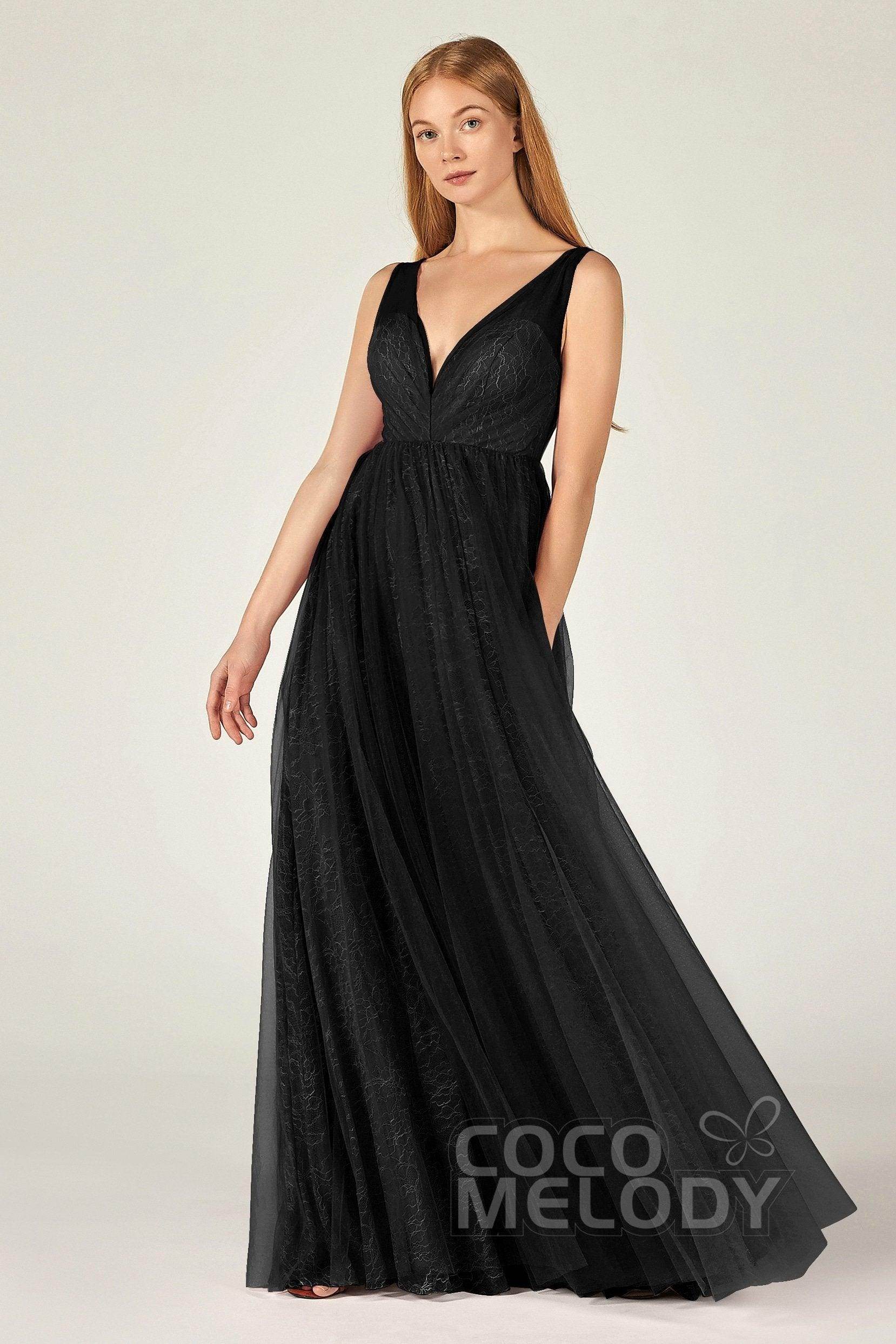 A-Line Floor Length Tulle Lace Bridesmaid Dress CB0375 - COCOMELODY