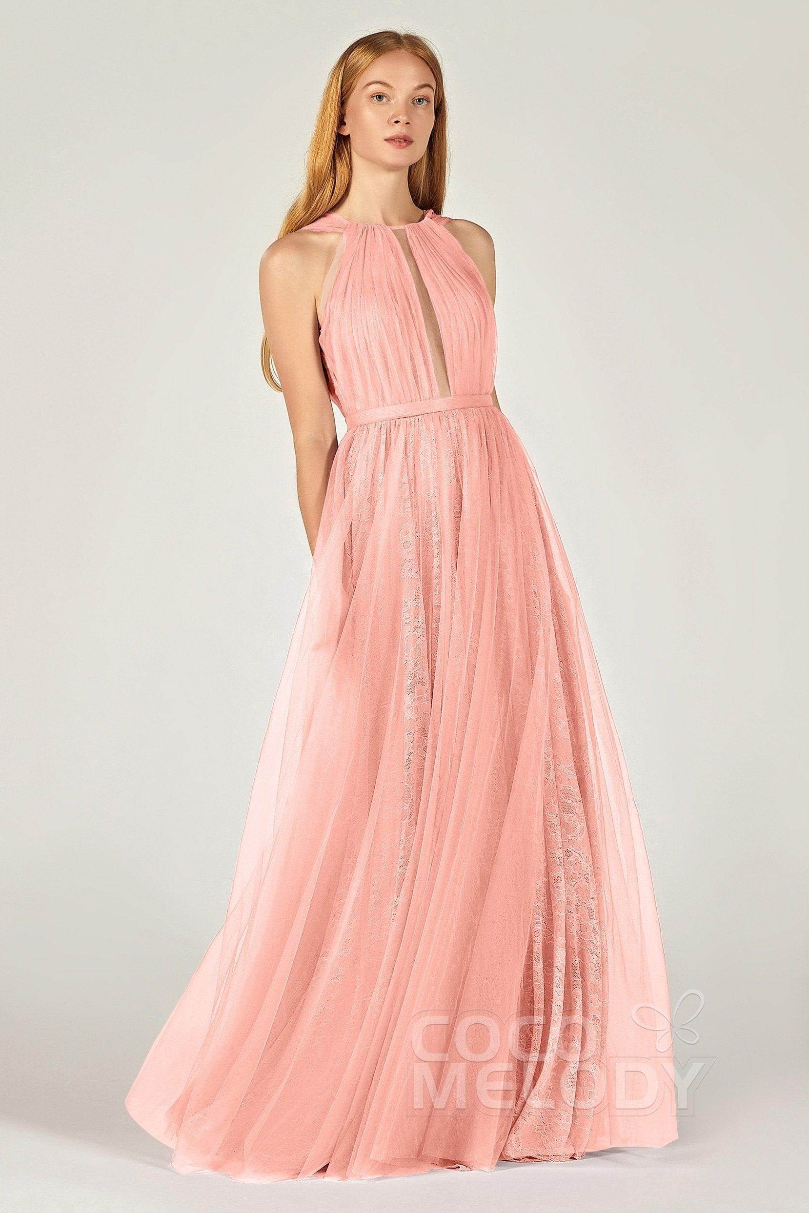 A-Line Floor Length Tulle/Lace Bridesmaid Dress CB0376 - COCOMELODY