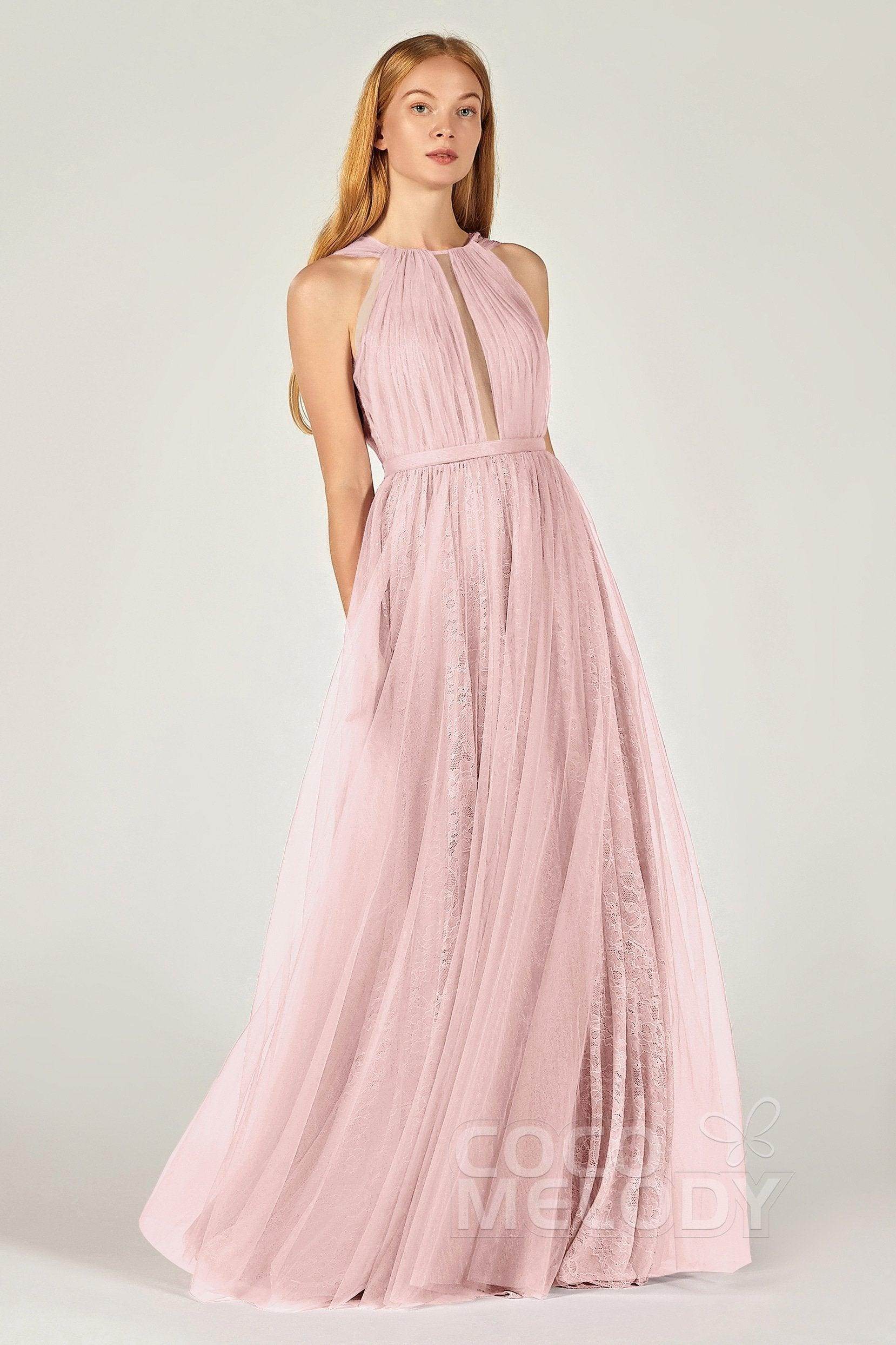 A-Line Floor Length Tulle/Lace Bridesmaid Dress CB0376 - COCOMELODY