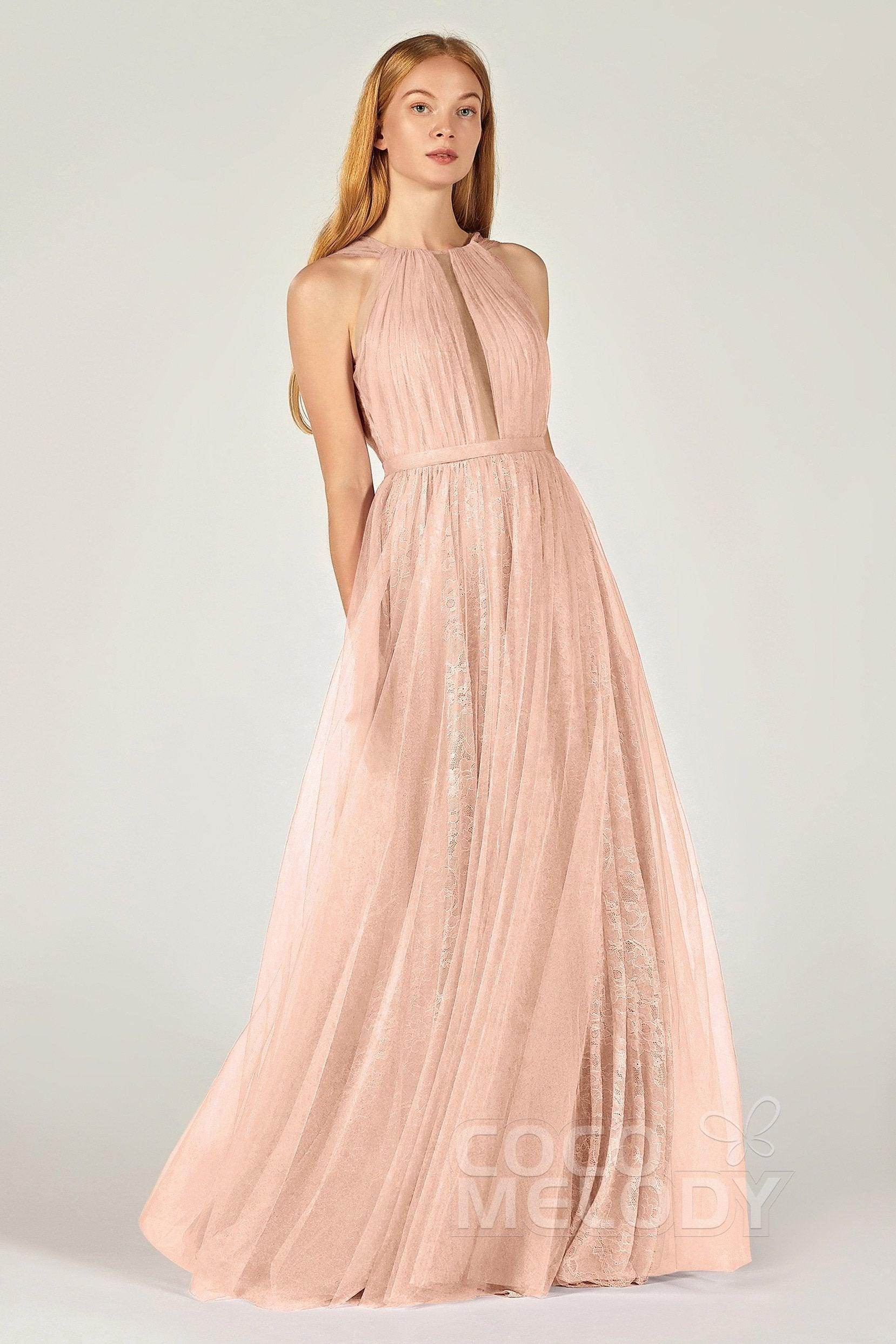 A-Line Floor Length Tulle/Lace Bridesmaid Dress CB0376 - COCOMELODY