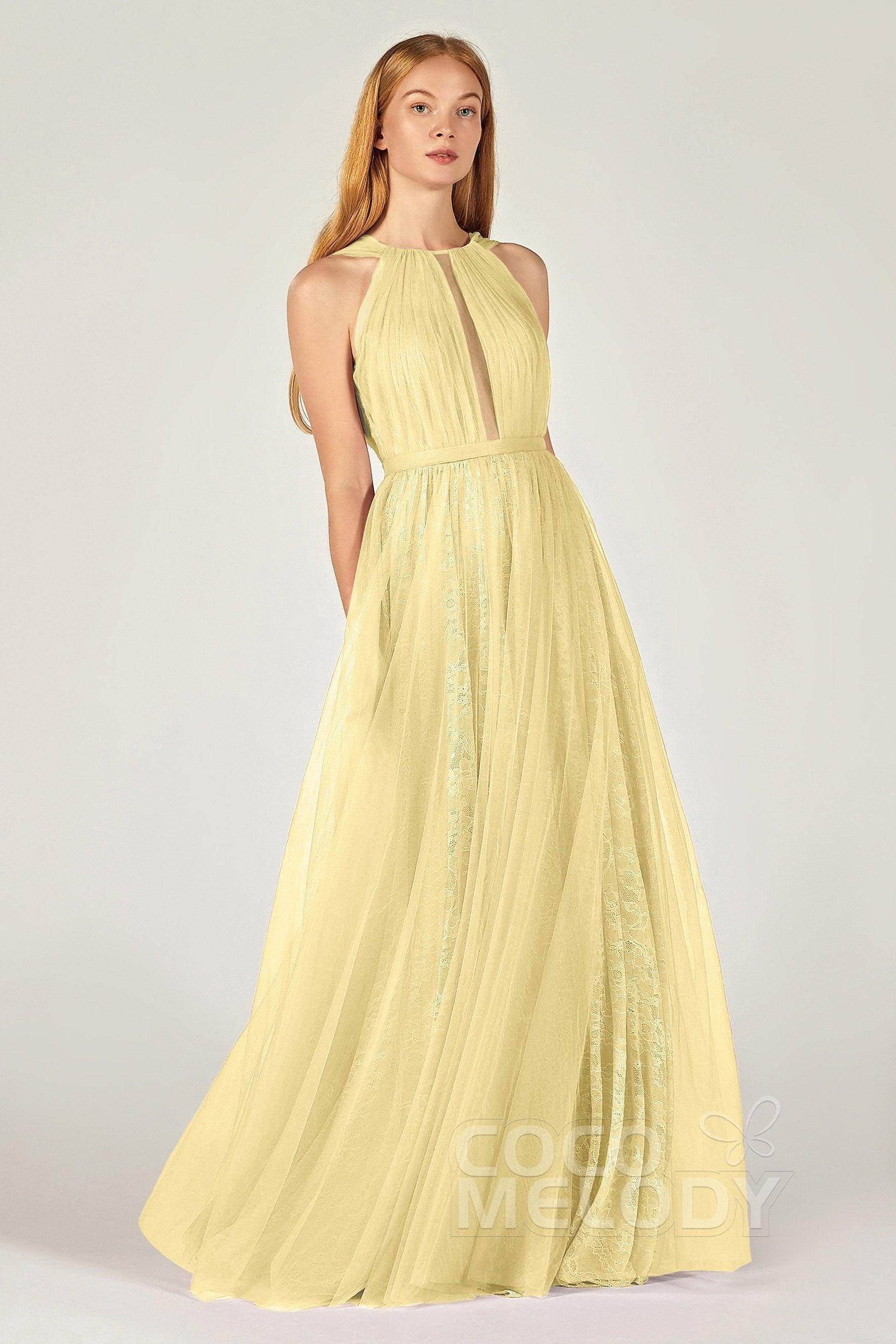 A-Line Floor Length Tulle/Lace Bridesmaid Dress CB0376 - COCOMELODY